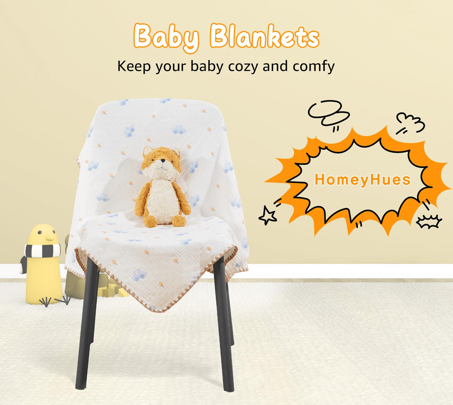 Baby Blanket Double Layer Cotton 40 x 40 Soft Receiving Blanket with Pattern Machine Washable Brown Bear