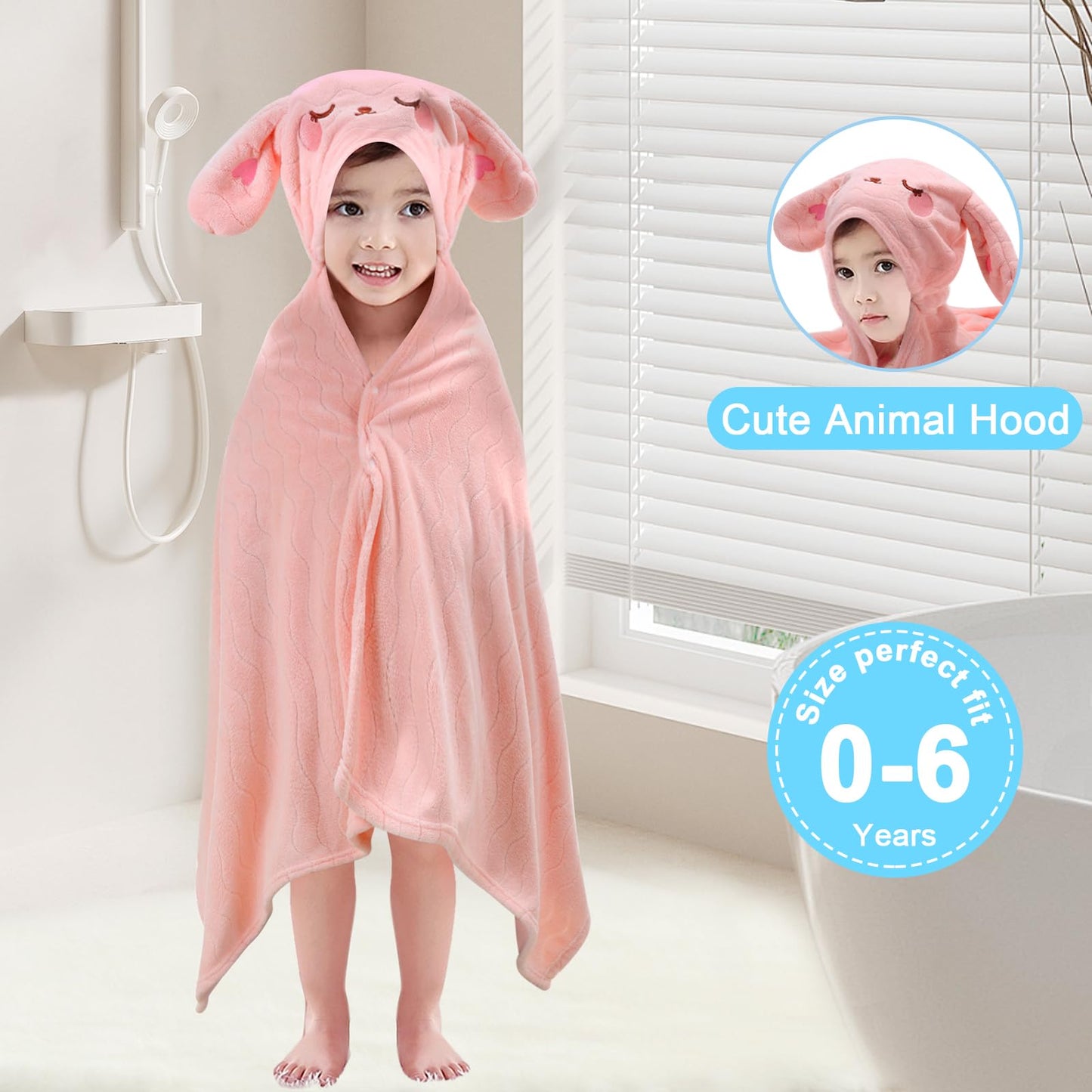 2 Pack Hooded Baby Towels-26 X55 Ultra Soft Baby Bath Towels,Newborn Baby Essentials,Premium Absorbentand Hypoallergenic Towels for Toddler Baby Boy and Girl 0-6 Years(Elephant+Rabbit)