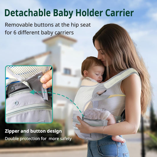 Baby Carrier Adjustable Newborn to Toddler 6-in-1 Detachable Hip Seat Carrier with Breathable & Wider Support, Baby Gear Pockets, Ergonomic Design for Dad - Infant Carrier 25-60 lbs