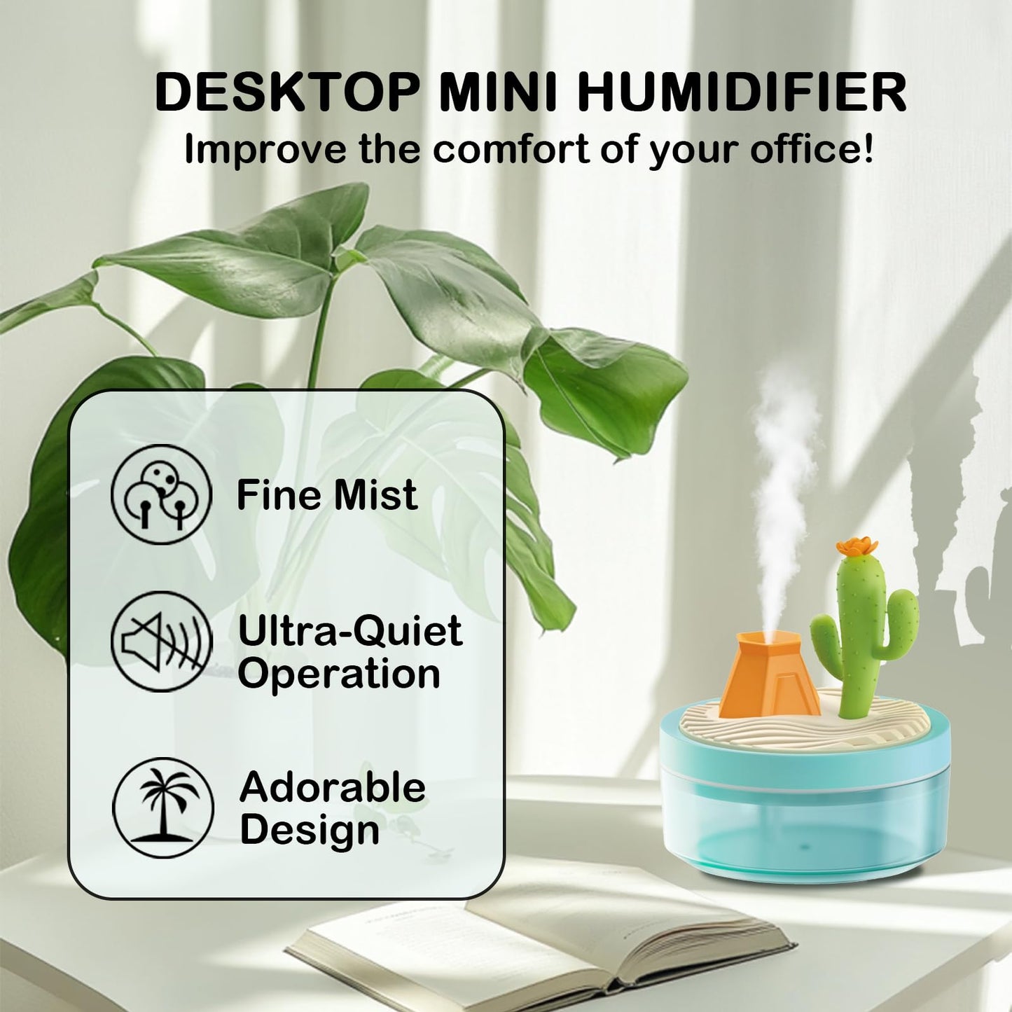 Landscape Night Light Humidifier with 2 Mist Modes, 320mL Large Tank Whisper-Quiet for Baby/Nursery/Office, Portable Mini Air Moisturizer