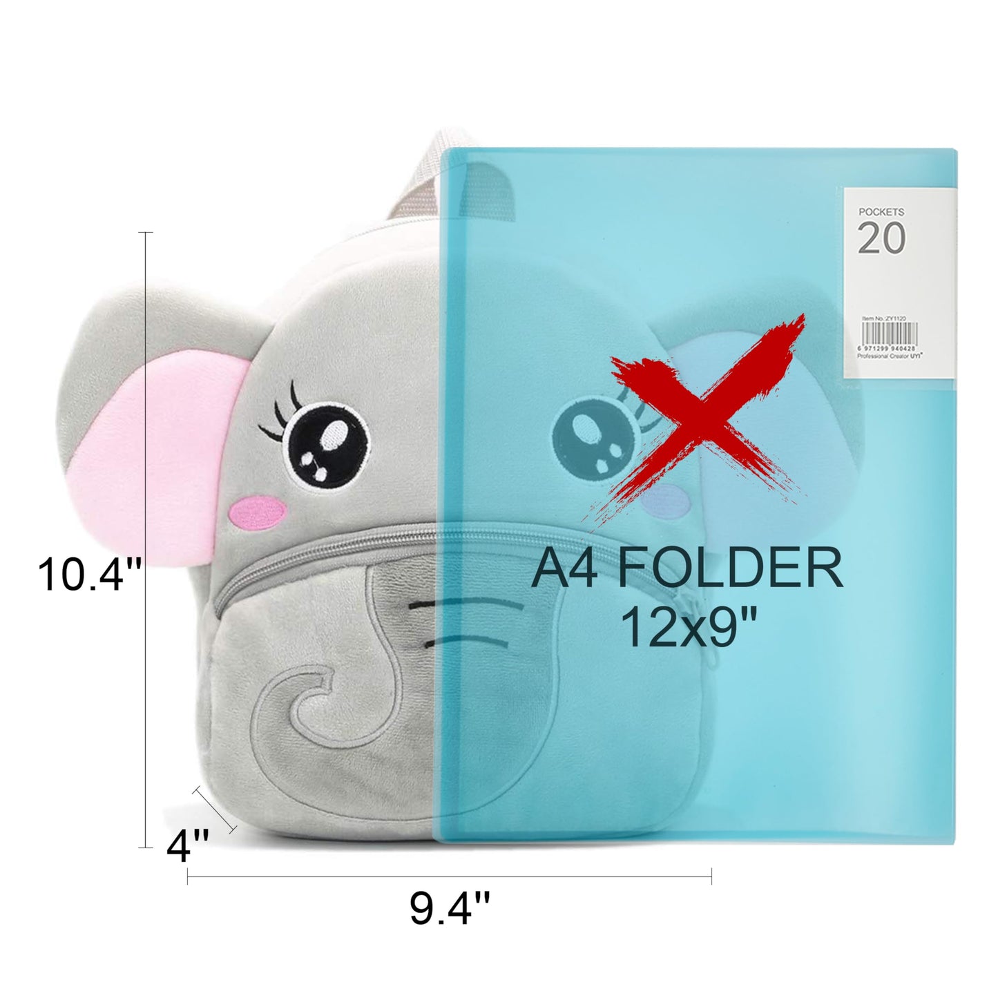 NICE CHOICE Cute Toddler Backpack Toddler Bag Plush Animal Cartoon Mini Travel Bag for Baby Girl Boy 2-6 Years(Grey Elephant)