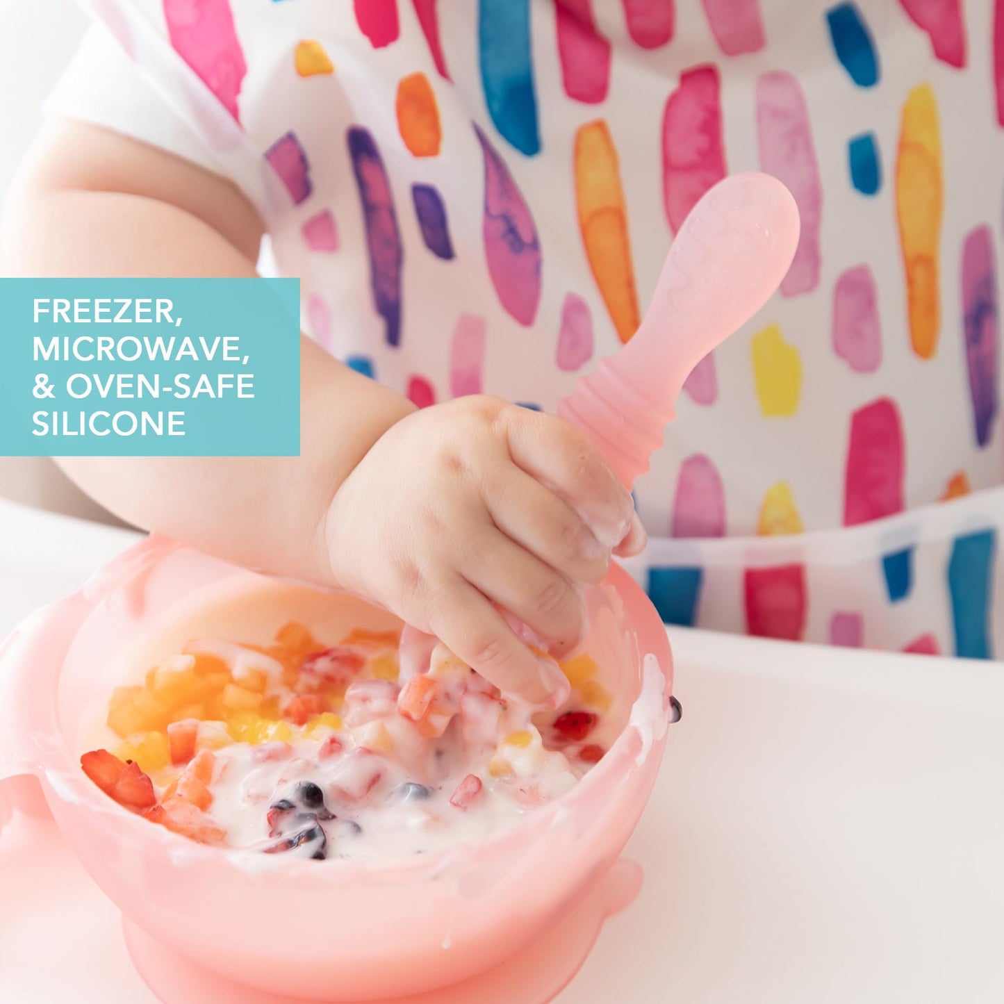 Bumkins Baby Bowls, Disney Minnie Mouse Silicone Baby Feeding Set, Suction Bowls for Baby and Toddler with Spoon, First Feeding Set, Platinum Silicone Bowl for Babies 4 Months