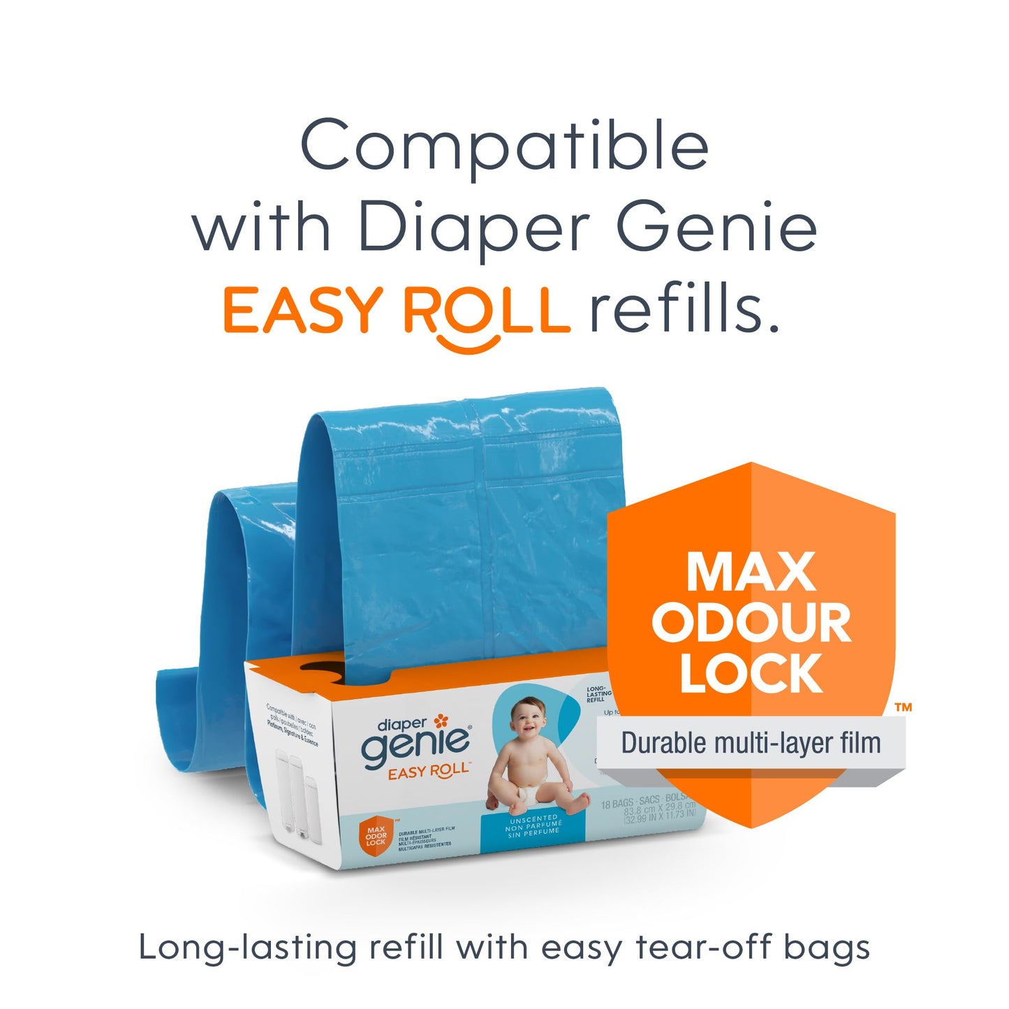 Diaper Genie Platinum Pail Gift Set, Lily White, Made of Durable Stainless Steel and Includes 2 Easy Roll Refills with 18 Bags and 30 Bags