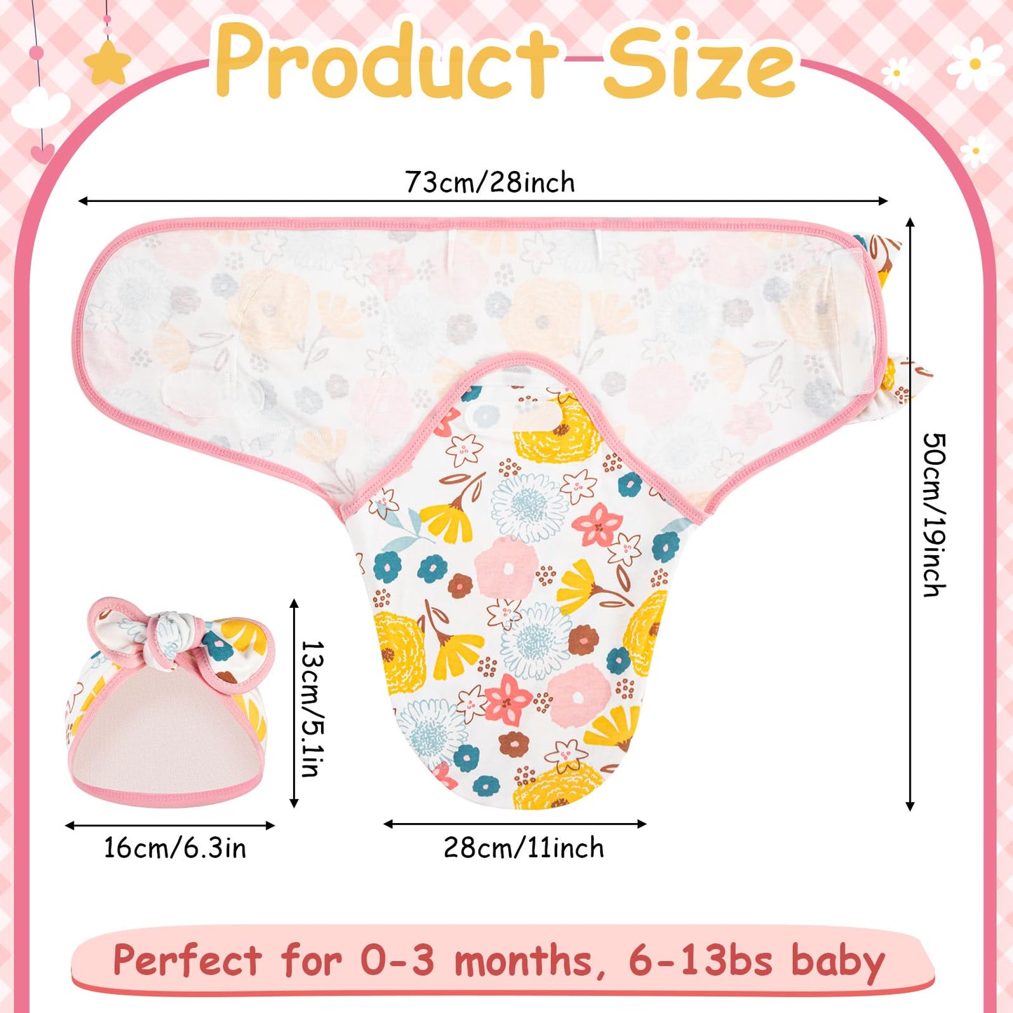 Ramede 6 Pack Baby Swaddle Blanket with Hats Sleep Swaddle for 0-3 Months Newborn Sacks Soft Cotton Wearable for Boy Girl