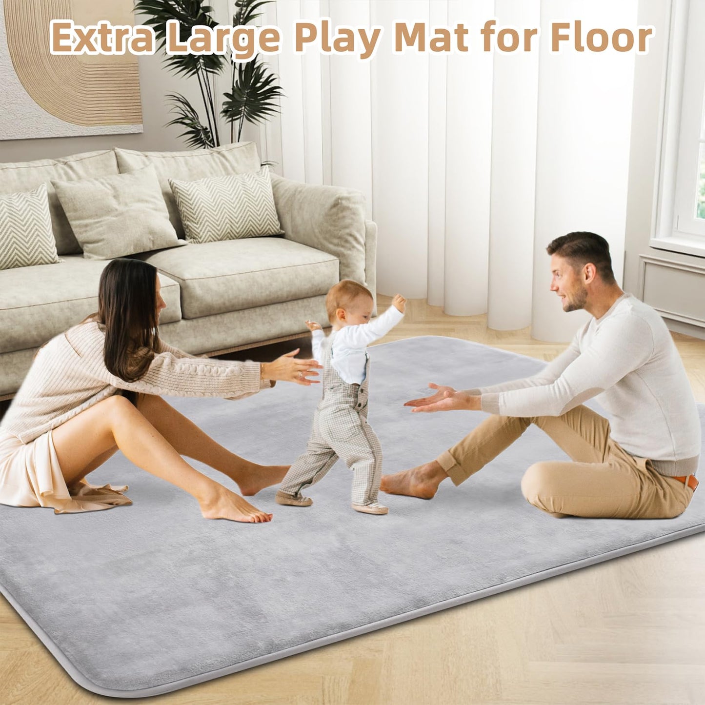 Thick Baby Play Mat for Floor,50 x 50 Playpen Mat,Tummy Time Foam Mat,Ultra Soft Support & Plush Feel,Easy Care with Non-Slip Cushioned for Infant,Kids and Toddler Crawling,Beige