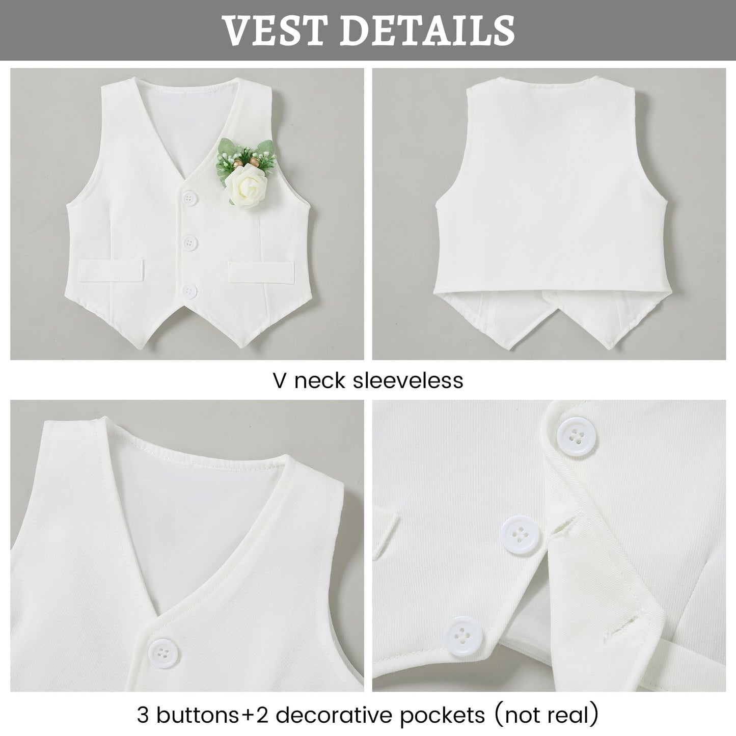 SANMIO Baby Boy Clothes Suits Infant Gentleman Outfit Collared Dress Shirt+Vest+Tie+Corsage+Pants 5Pcs Baby Suit Sets