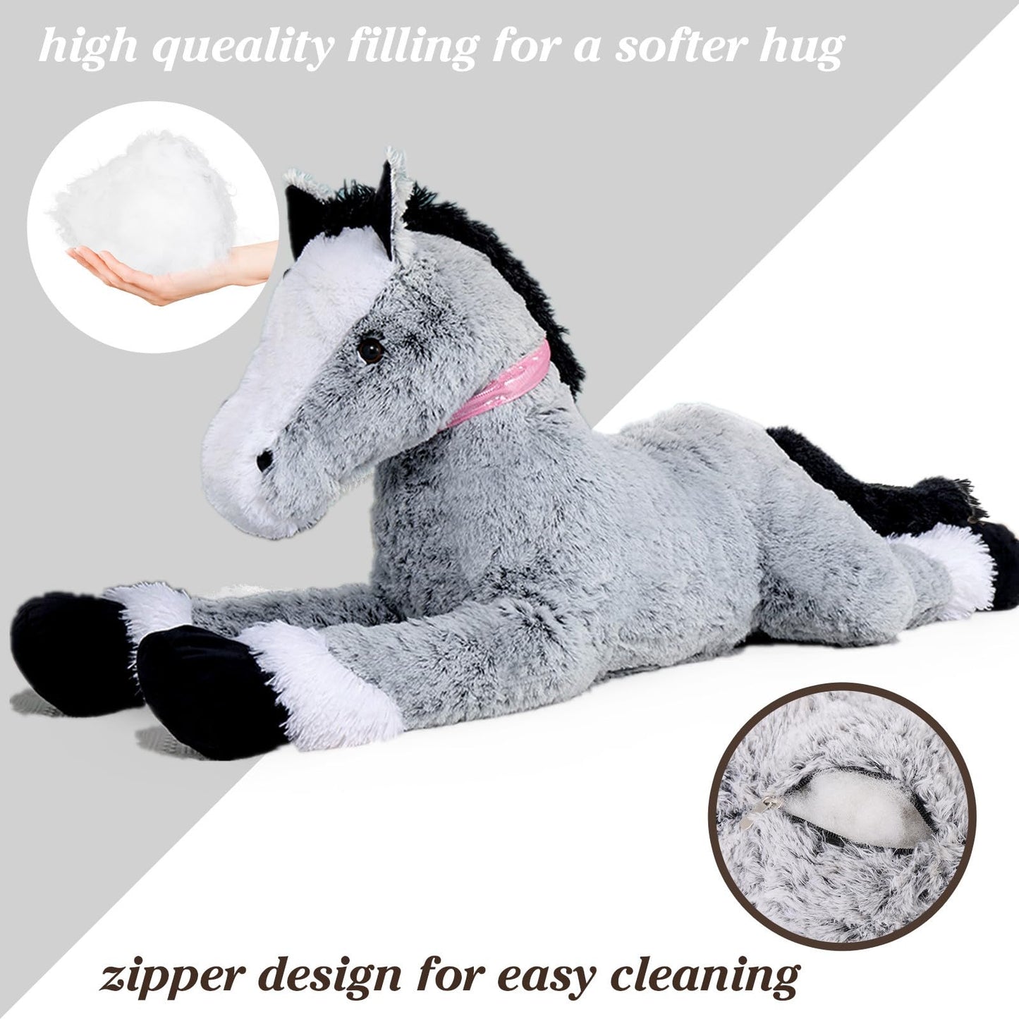 Tezituor 47 Inch Giant Horse Stuffed Animal, 4ft Realistic Chocolate Stuffed Horse Plush Toy, Hugging Soft Horse Pony Plush Pillow for Boys Girls,