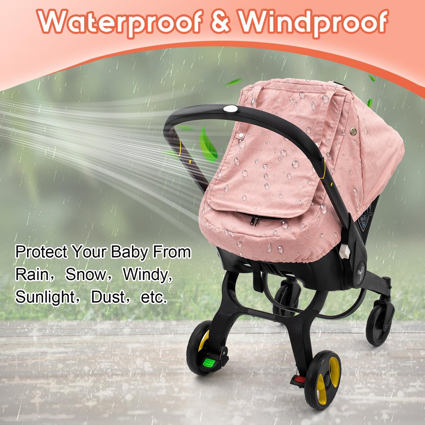 Waterproof Car Seat Cover Baby, 3D Mink Dot Infant Car Seat Cover with 2 Breathable Vents, Universal Carseat Canopy for Girls Boys, Baby Carrier Cover for All Seasons, Protect from Sunlight Rain