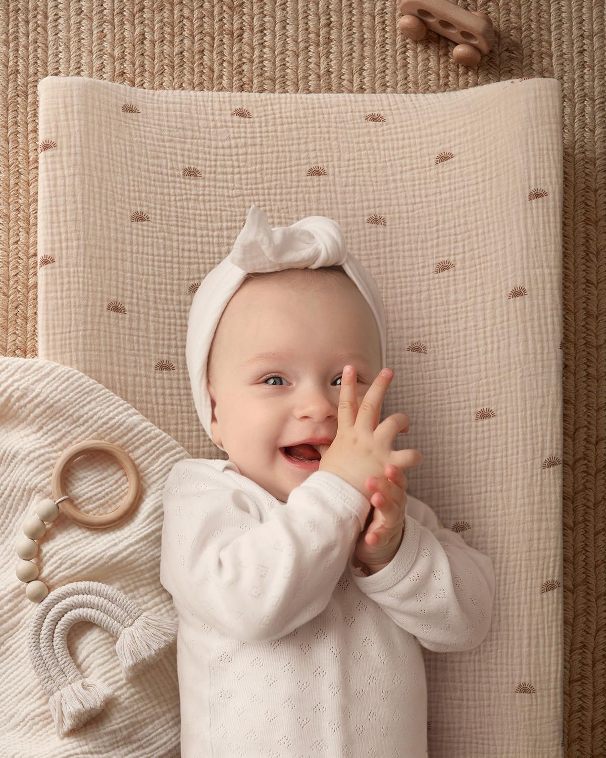 Blissful Diary Muslin Baby Changing Pad with Waterproof Lining Foam, Diaper Changing Table Pad with Cover for Dressers (Monstera, Avocado)