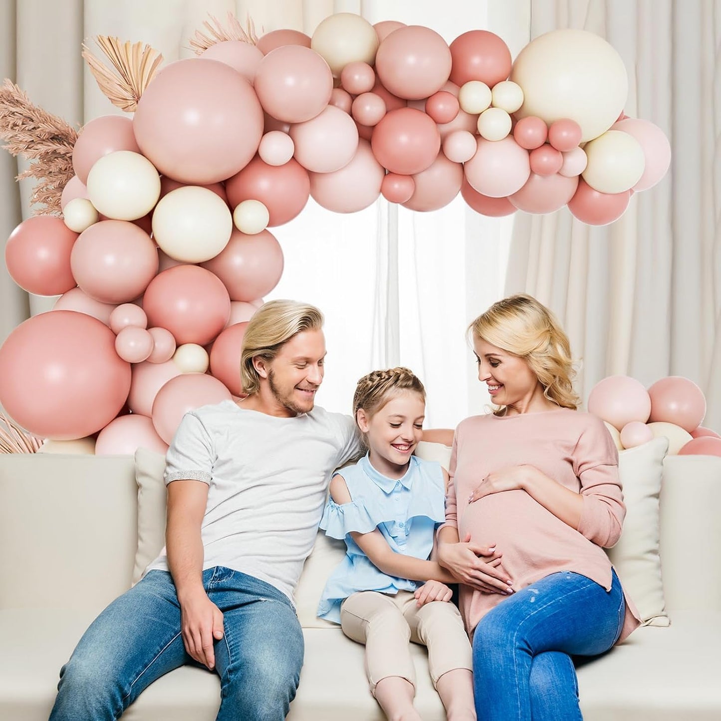 136pcs Boho Dusty Rose Pink Blush Pink White Balloons Garland Arch Kit,Dusty Pink Sand White Balloons for Birthday Bridal Wedding Boho Baby Shower Party Decorations for Girl