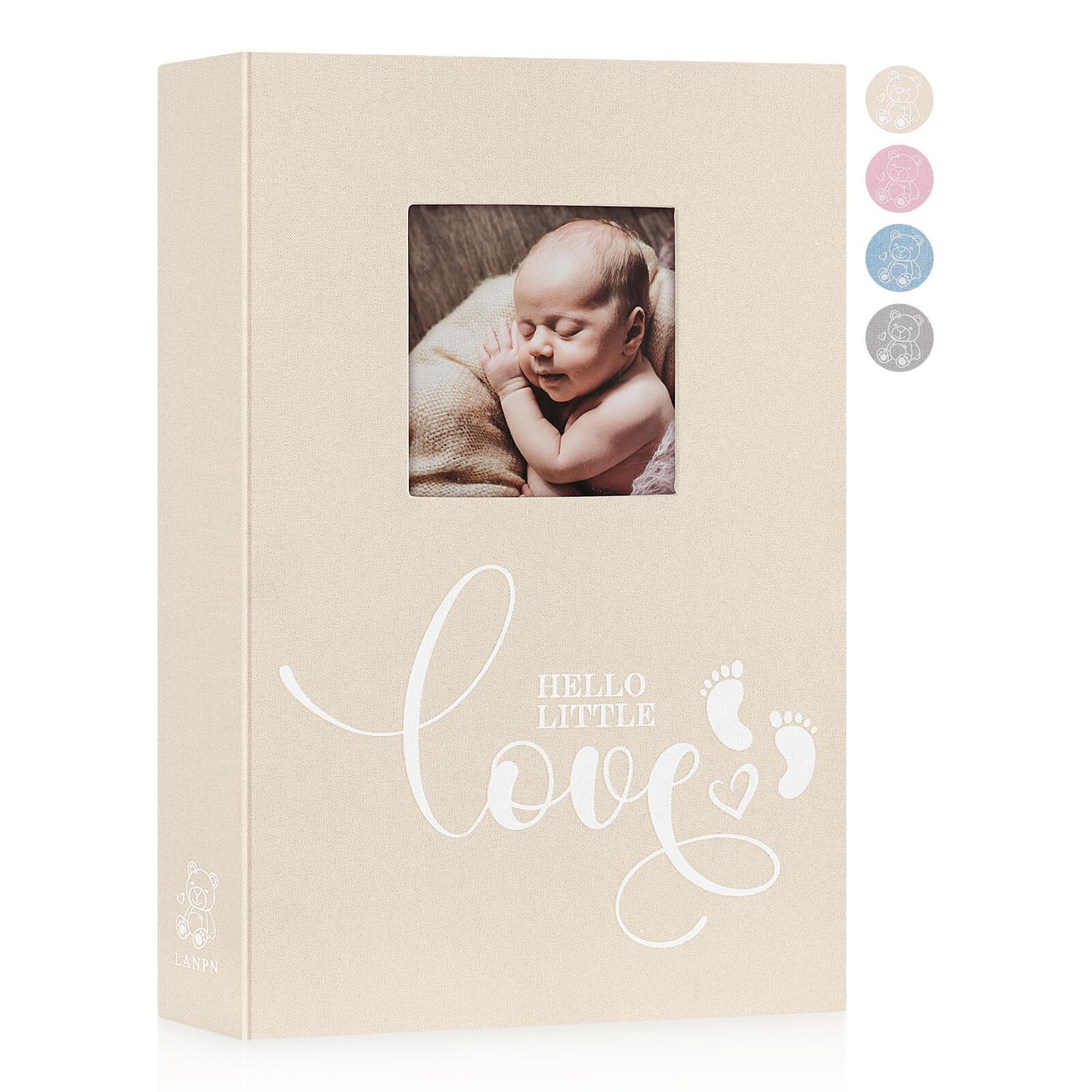 Lanpn Baby Photo Album 4x6 600 Pockets, Linen cover Newborn Bebe Memory Book Photobook Holds 600 Horizontal and Vertical Pictures, Picture Album with Front Window Gift for Boy Girl Baby Shower Pink