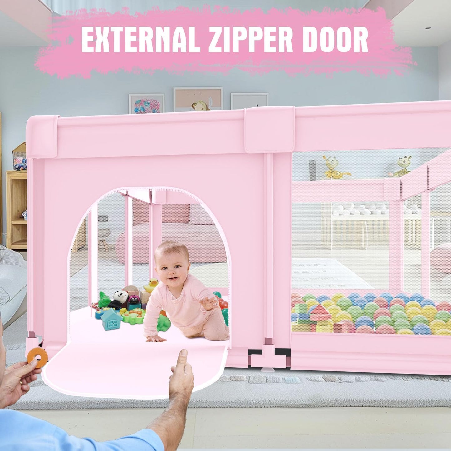 Baby Playpen 50x50 Inch, Play Pens for Babies and Toddlers Baby Fence Baby Play Yards for Indoor & Outdoor with Breathable Mesh Anti-Fall Playpen