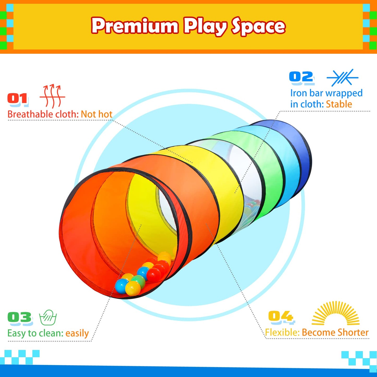 PigPigPen Pop Up Play Tunnel Tent for Toddlers Babies or Dogs, Indoor & Outdoor Toys for Kids Backyard Playset. (Red,Yellow,Blue)