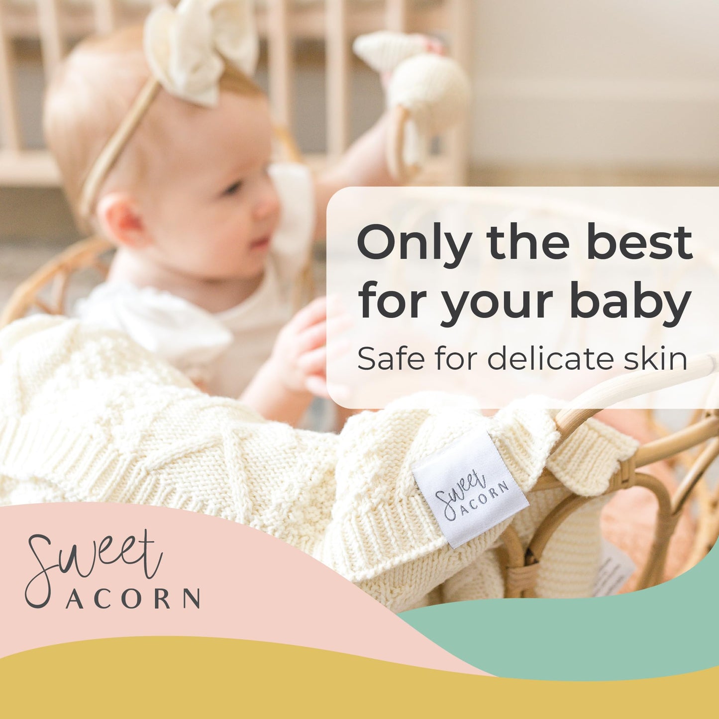 Knit Baby Blanket in Elegant Pattern, Organic Cotton Blankets for Crib or Stroller, Receiving Blankets - Salt White