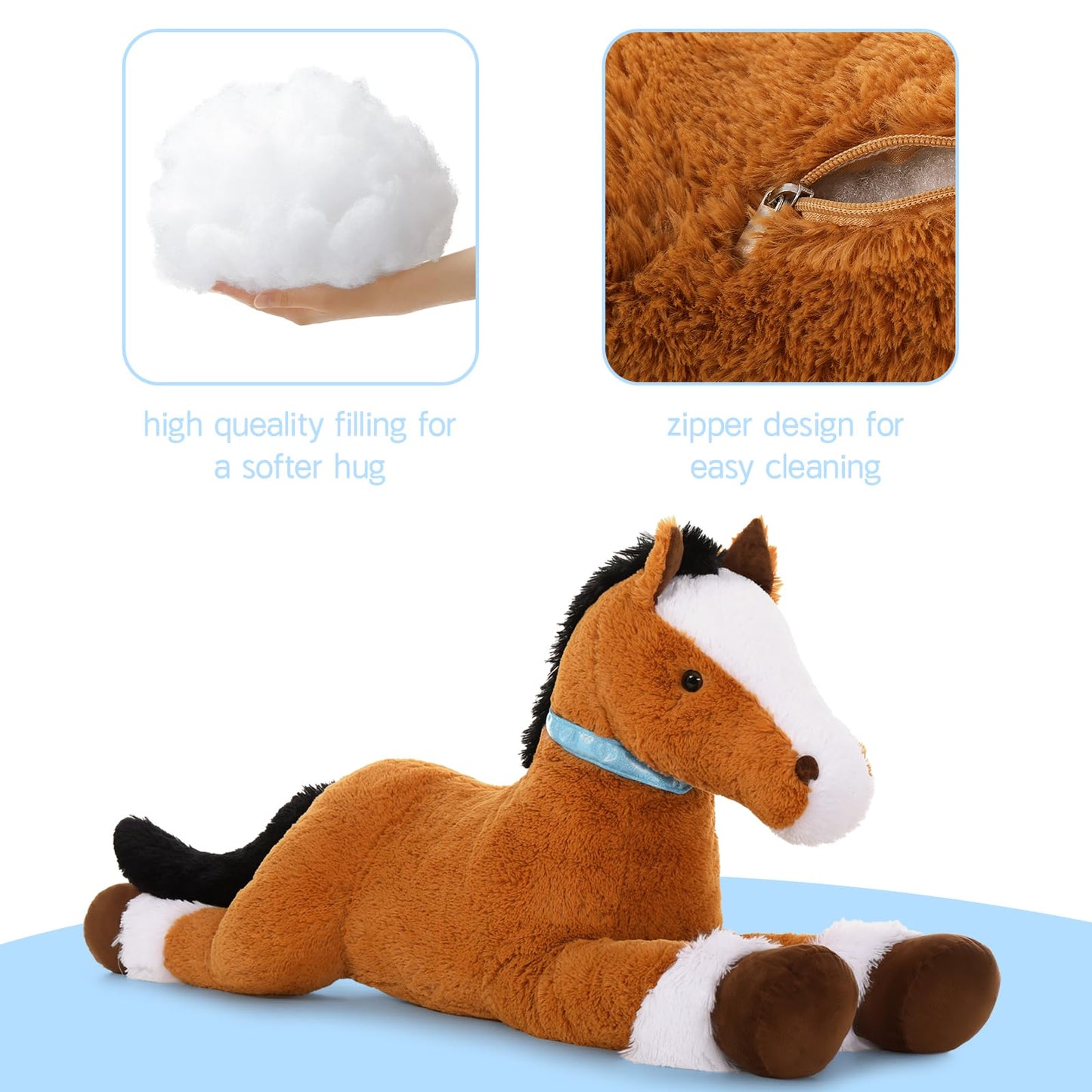 Tezituor 47 Inch Giant Horse Stuffed Animal, 4ft Realistic Chocolate Stuffed Horse Plush Toy, Hugging Soft Horse Pony Plush Pillow for Boys Girls,