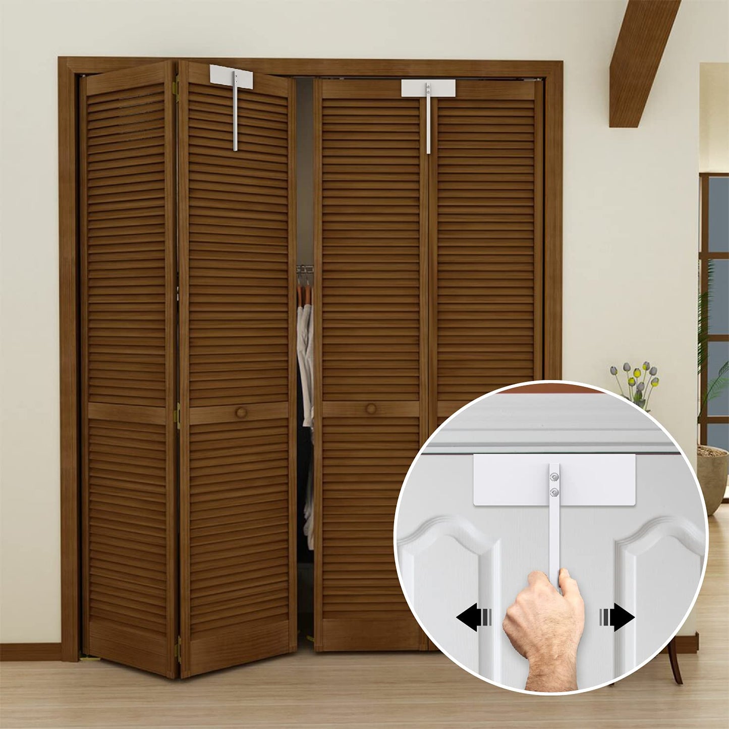 Metal Bifold Door Lock - Double Door Child Safety Locks Keep Toddler, Cats&Dogs Out of Closets, Cabinets, Pantry - No Need Install (1PC)