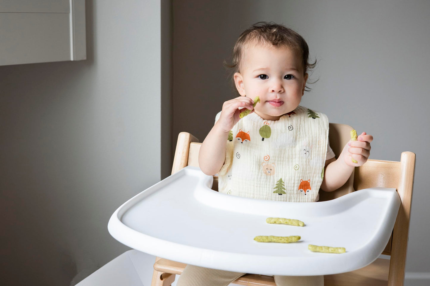 Pearhead Silicone Bib Set of 2, You're a Peach & Light Yellow Waterproof Bibs with Food Catcher, Adjustable Fit, Dishwasher Safe, Unisex Toddler Bib Set