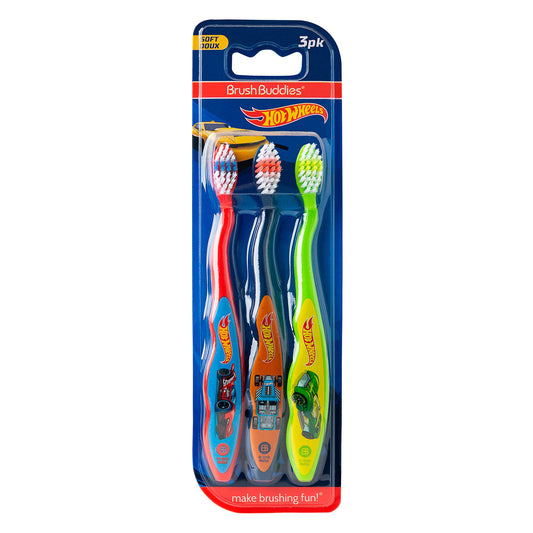 Brush Buddies Hot Wheels Toothbrush for Kids, Kids Toothbrushes, Toothbrush Pack, Soft Bristles for Kids, Toddler Ages 2-4, 6PK
