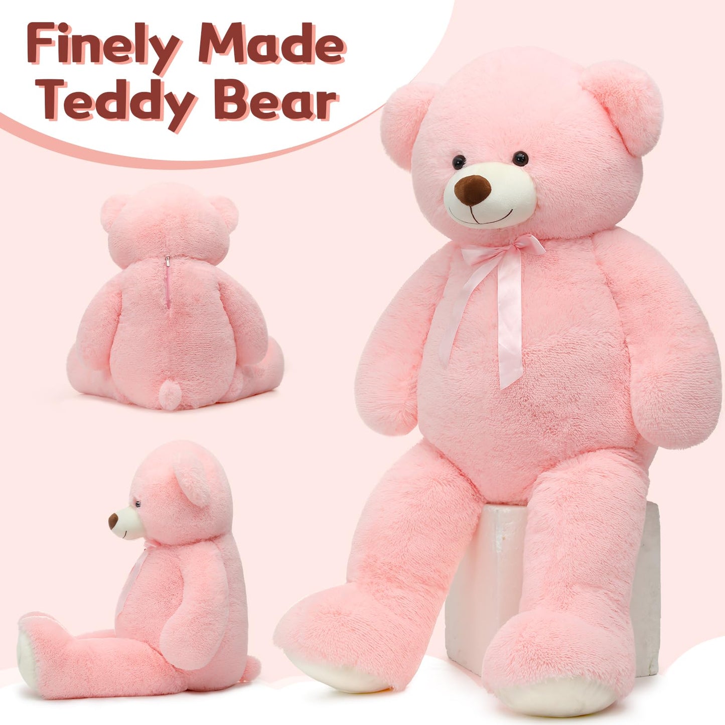 Tezituor 59" Gaint Teddy Bear Stuffed Animal,5ft Life Size Big Teddy Bears,Light Brown Cute Soft Plush Toy,Gifts for Kids Girls Boys Girlfriend Valentine,Christmas,Birthday,Baby Shower,Wedding Party