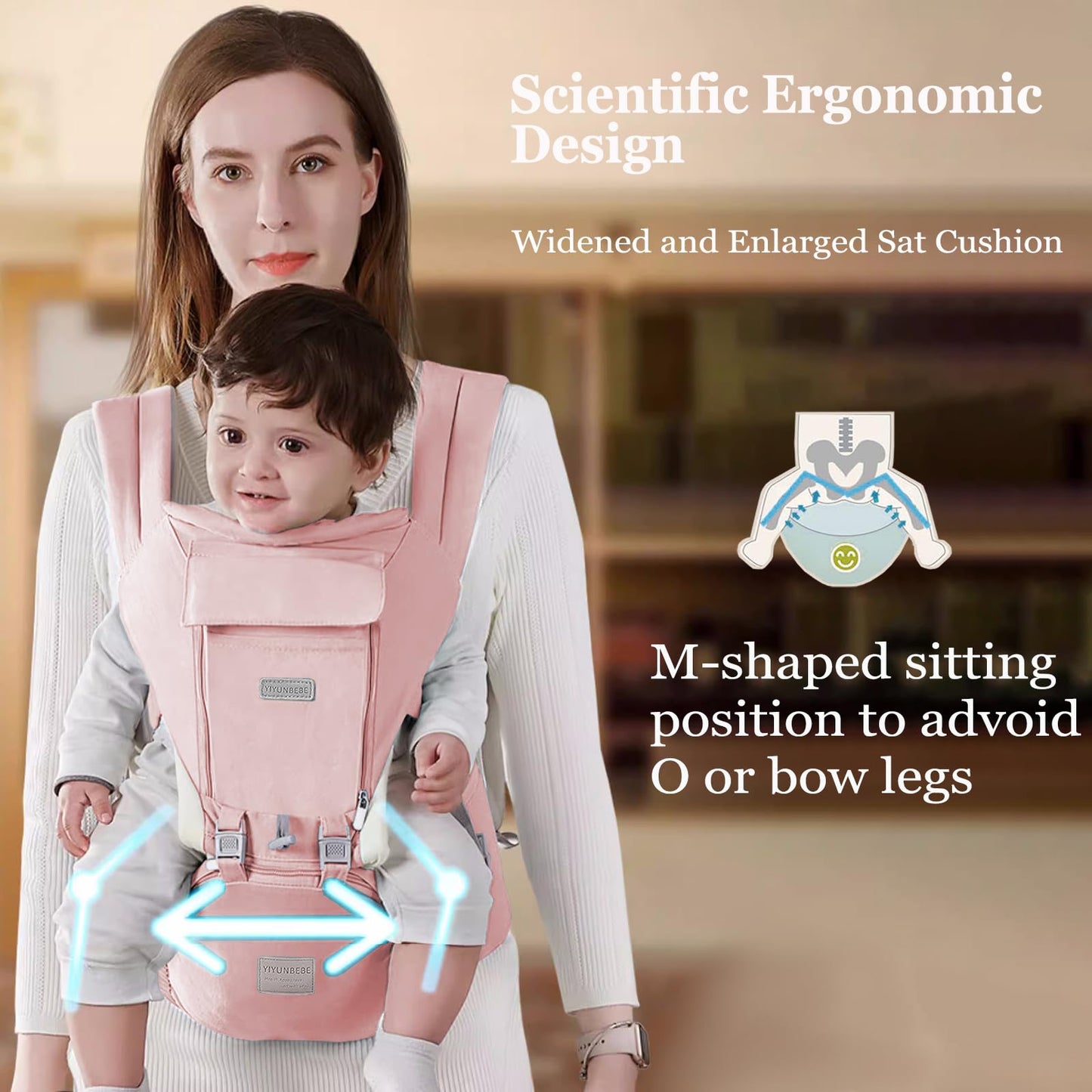 Baby Carrier, Ergonomic 6-in-1 Baby Carrier with Hip Seat for Newborn Infant Toddler, Adjustable Detachable Baby Holder Carrier for Dad Mom