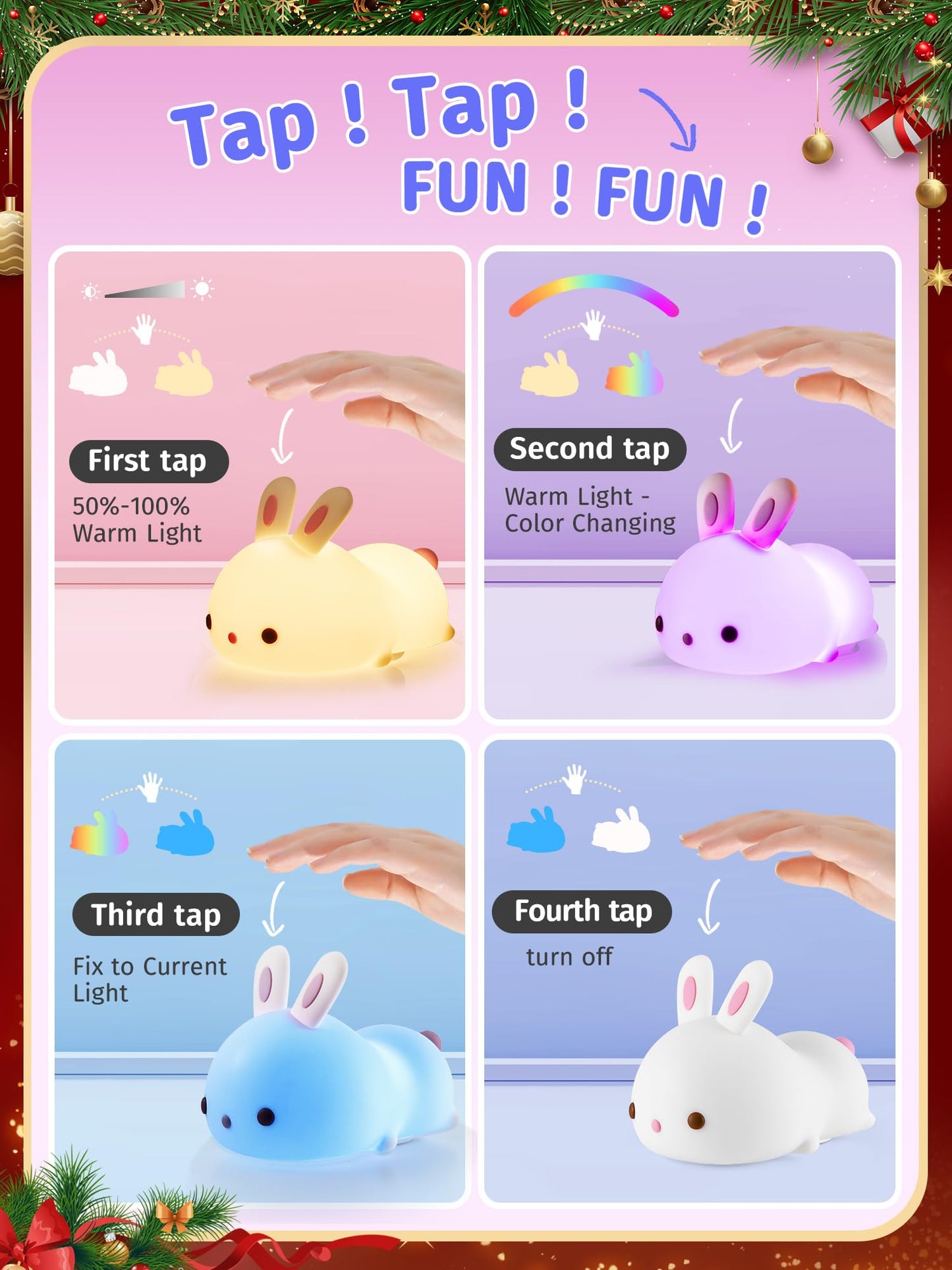 One Fire Night Light for Kids Bunny Cute Lamp, Kawaii 16 Colors Kids Night Light Baby Night Light Lamp, Rechargeable Toddler Night Light for Baby Nursery Night Light,Kids Lamp Nightlight for Kids Room