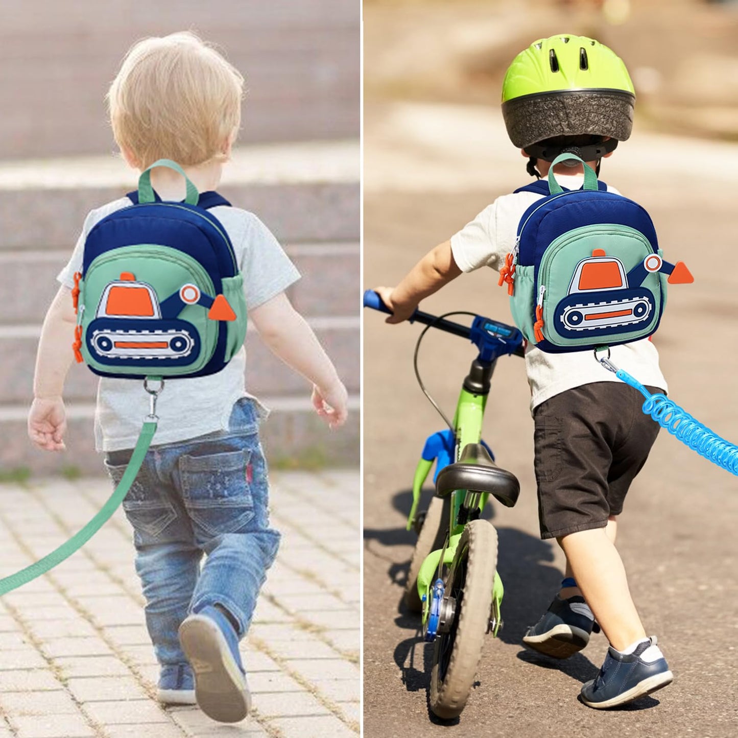 Accmor Toddler Leash Backpack, Children Safety Walking Harness Cute Excavator Bag with Anti Lost Wrist Link, Kids Travel Essential Mini Rucksack Back Pack with Strap Tether for Baby Boys