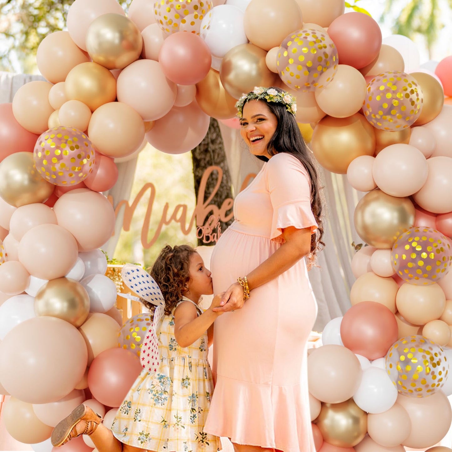 Ouddy Party Dusty Pink Balloons Arch Garland Kit, Different Sizes 18 12 10 5 Inch Boho Pink White Sand Latex Metallic Confetti Balloon for Girl Baby Shower Mothers Day Birthday Party Decorations