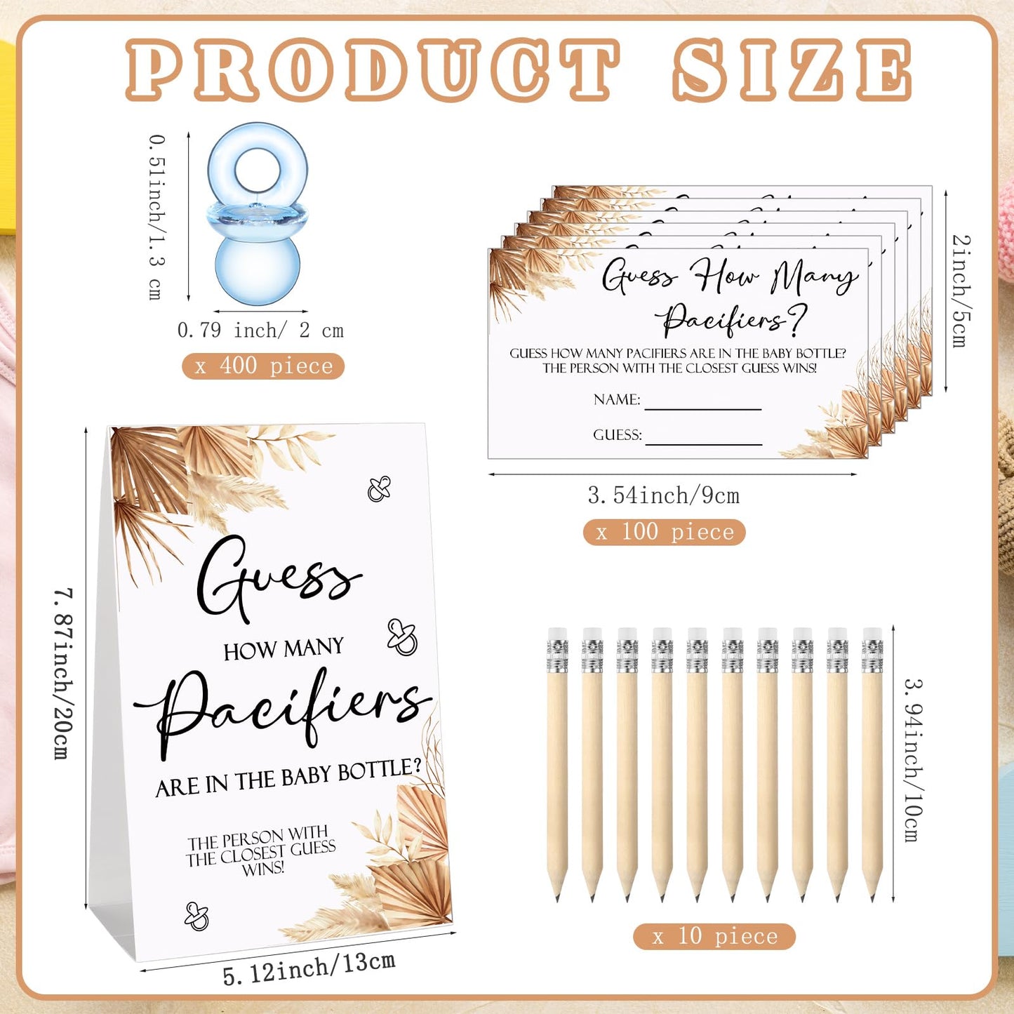 Roowest 512 Pcs Baby Shower Games Guess How Many Pacifiers Sign 100 Small Guessing Games 10 HB Pencils 750ml Milk Bottle 400 Acrylic Pacifiers Decoration for Guest Gender Reveal(Pink,Bear)