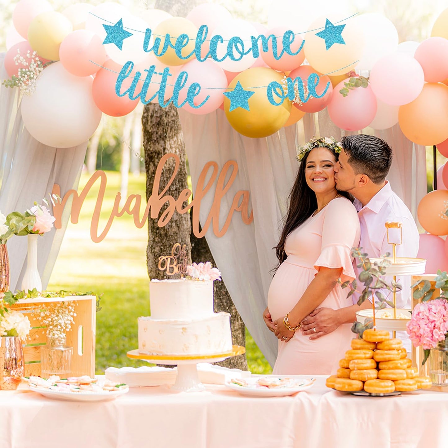 Baby Shower Decorations, Birthday Banner, Welcome Little One Baby Banner for Pre-strung Welcome Sign Gender Reveal Party Neutral Decor Backdrops Supplies (Blue)
