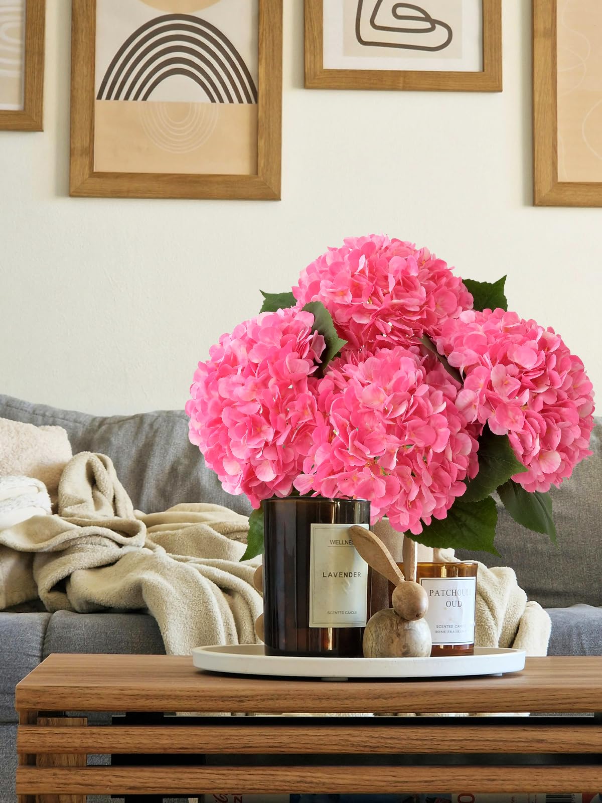 4 Pcs Pink Hydrangeas Artificial Flowers, 20 inches Large Lifelike Fake Silk Flowers, Faux Hydrangeas Flowers for Wedding Home Party Decor Baby Shower Table Centerpiece