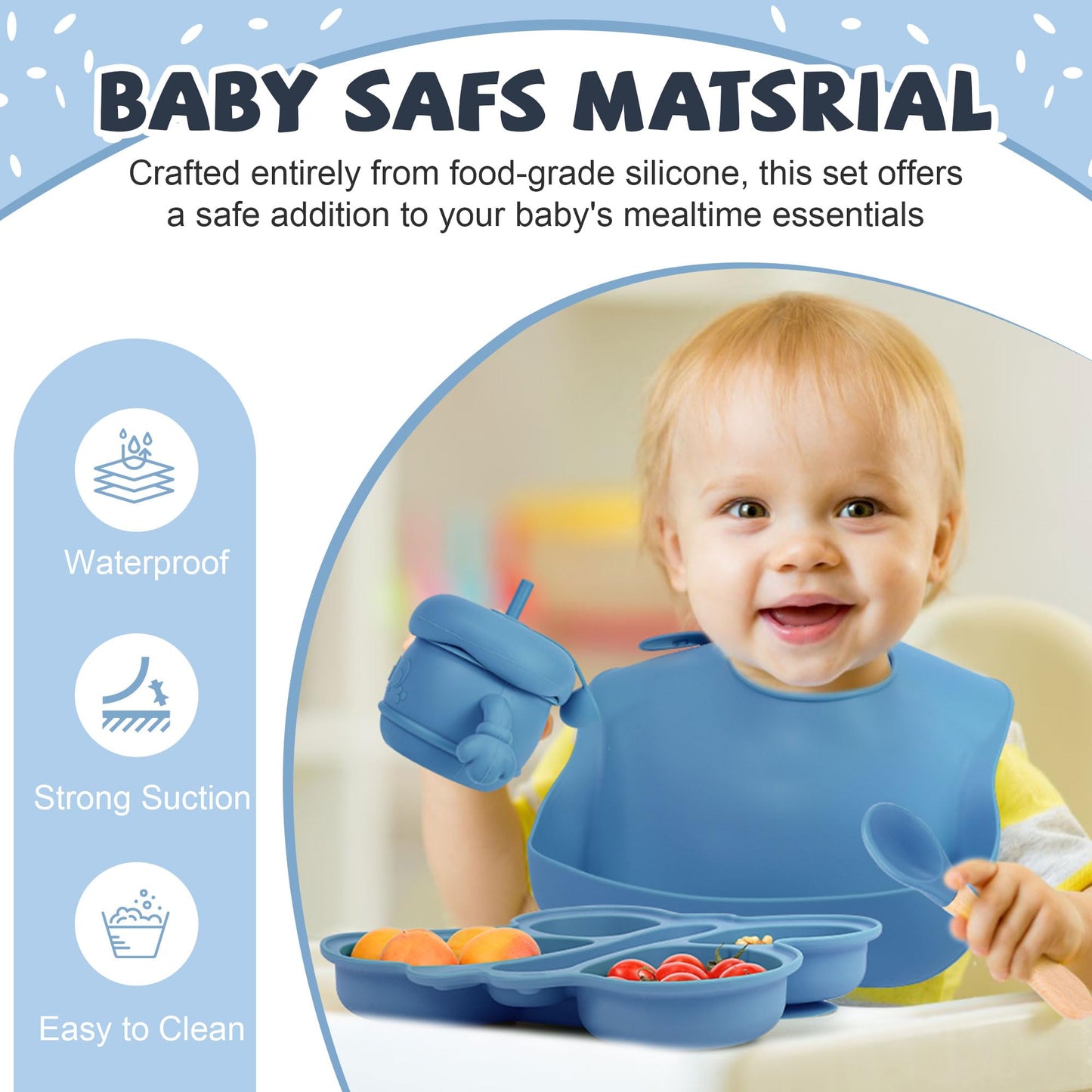 Silicone Baby Feeding Set, Baby Led Weaning Supplies, Silicone Suction Butterfly Plate, Bowl, Spoons, Fork and Waterproof Bib & Cloth Bib, Eating Utensils Baby Feeding Essentials (Purple)