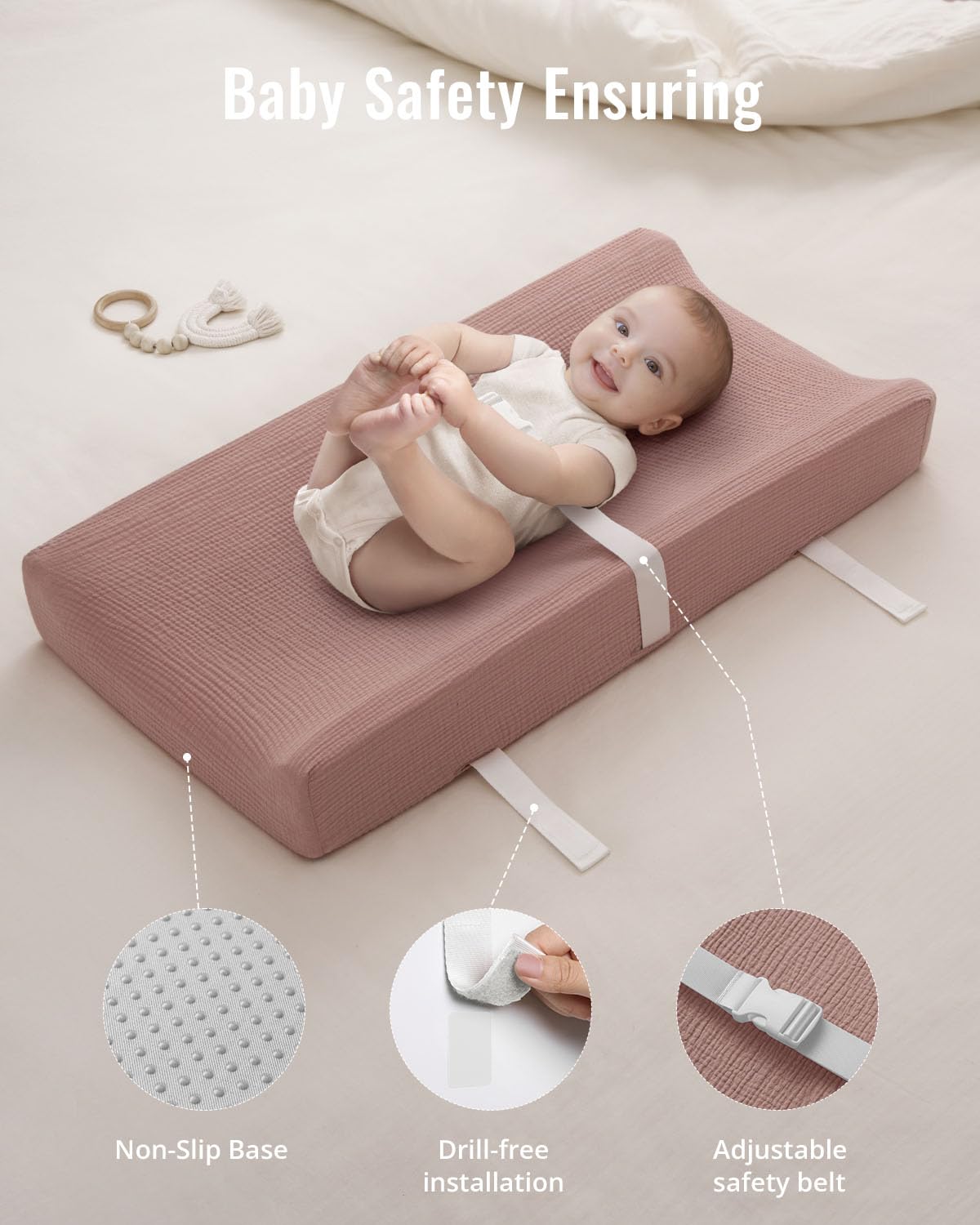 Blissful Diary Muslin Baby Changing Pad with Waterproof Lining Foam, Diaper Changing Table Pad with Cover for Dressers (Monstera, Avocado)