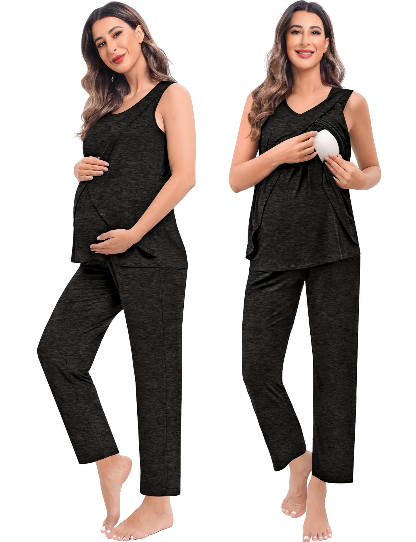 SWOMOG Maternity Nursing Robe Set 3 PCS Postpartum Breastfeeding Pajamas Hospital Pregnancy Pjs Double Layer Lounge Set