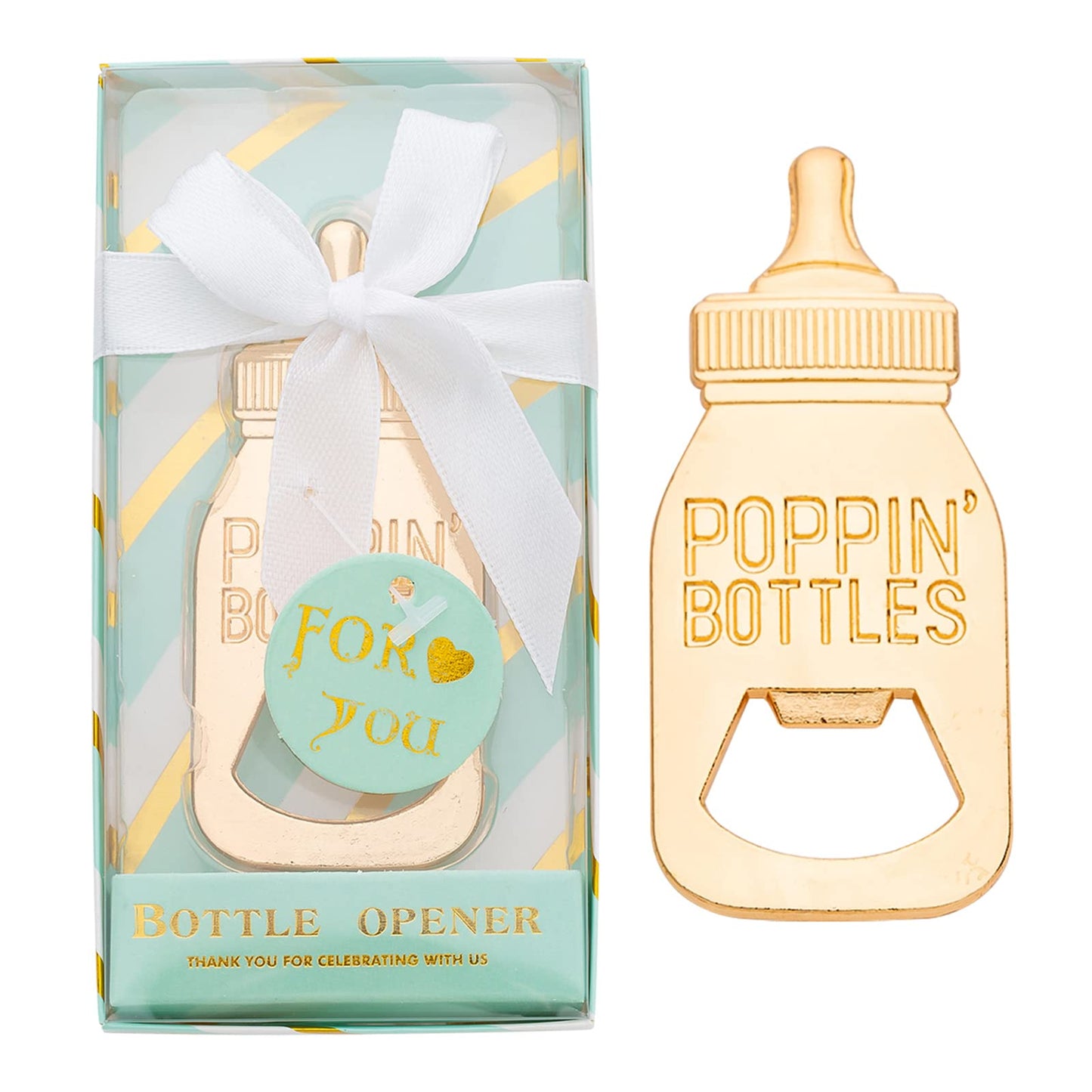 24 Pieces Baby Bottle Openers Shower Favoris, Gifts, Decorations, or Souvenir Guest Gift Boxes, Poppin Design for Baby Boys or Girls (24 Pack Green)