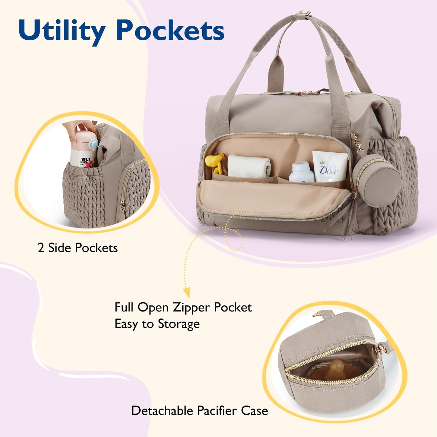 mommore Diaper Bag Tote, Large Capacity Travel Diaper bags, Hospital Bag for Labor Delivery, Baby Bag with Pacifier Case