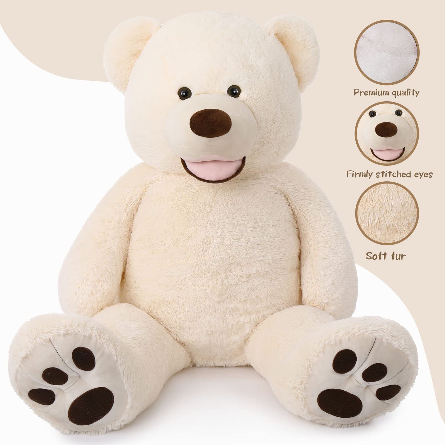 MorisMos Smile Giant Teddy Bear, 51inch Large Stuffed Bears with Big Footprints, Big Stuffed Animals Cuddly Plush Gifts for Girlfriends, Boyfriend, Dark Brown