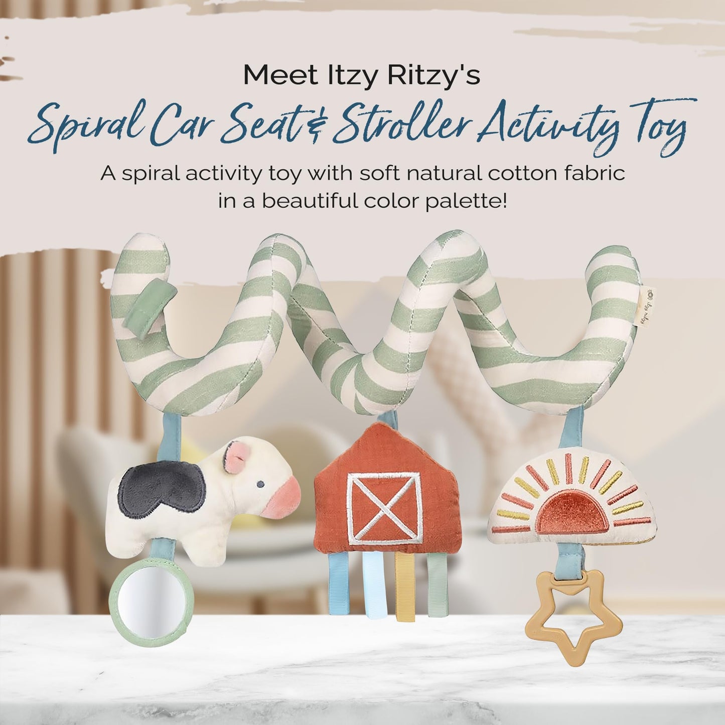 Itzy Ritzy Spiral Car Seat & Stroller Activity Toy - Stroller & Car Seat Toys for Ages 0 Months and Up - Hanging Toys Include Dangling Ring, Mirror and Textured Ribbons (Pastel Rainbow)