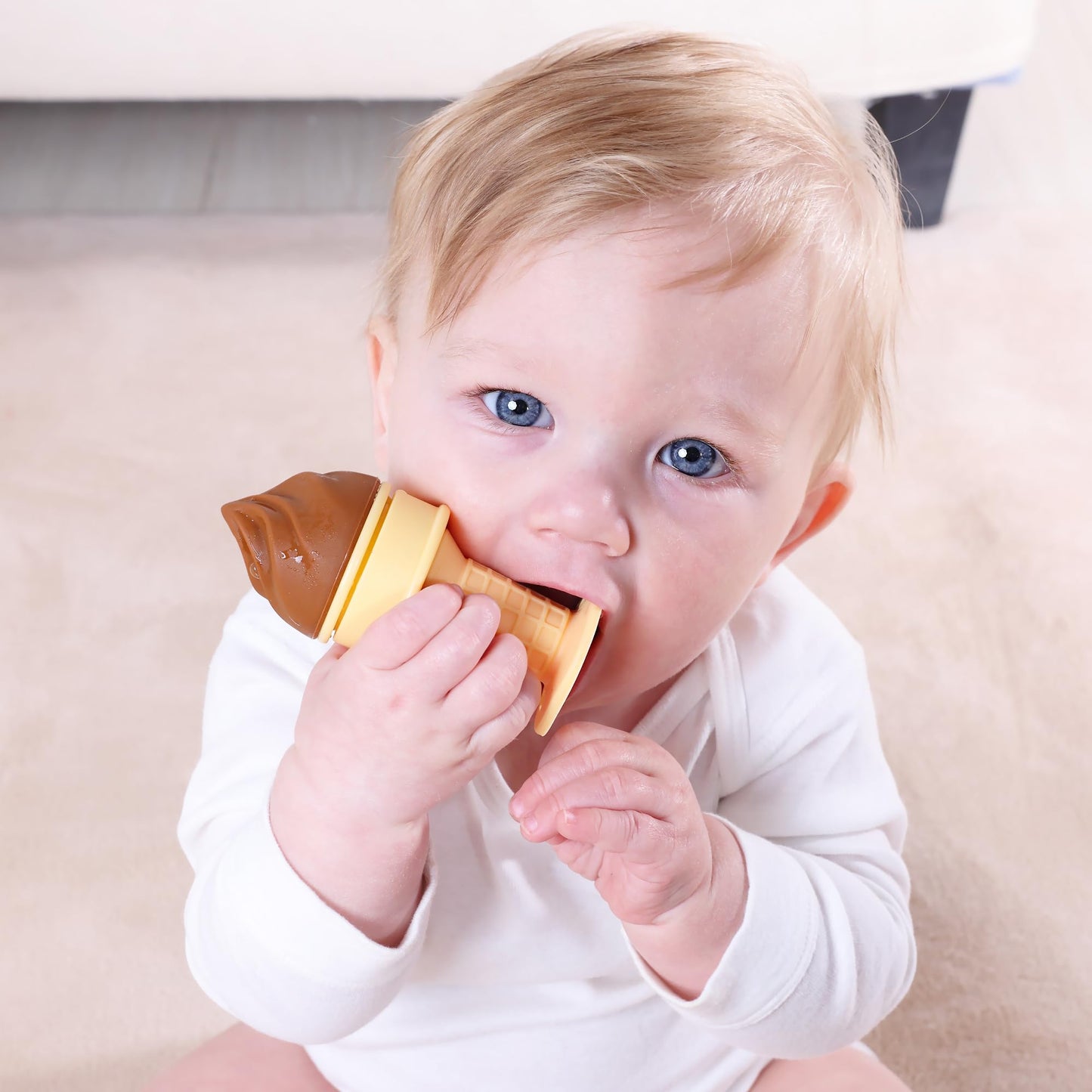 Smily Mia Freezer Teether for Babies 12-18Months,Freezable Ice Cream Toy for 6-12Months Babies,Cold Water Soother for 3-6Months for Teething Pian Relief,Cream White