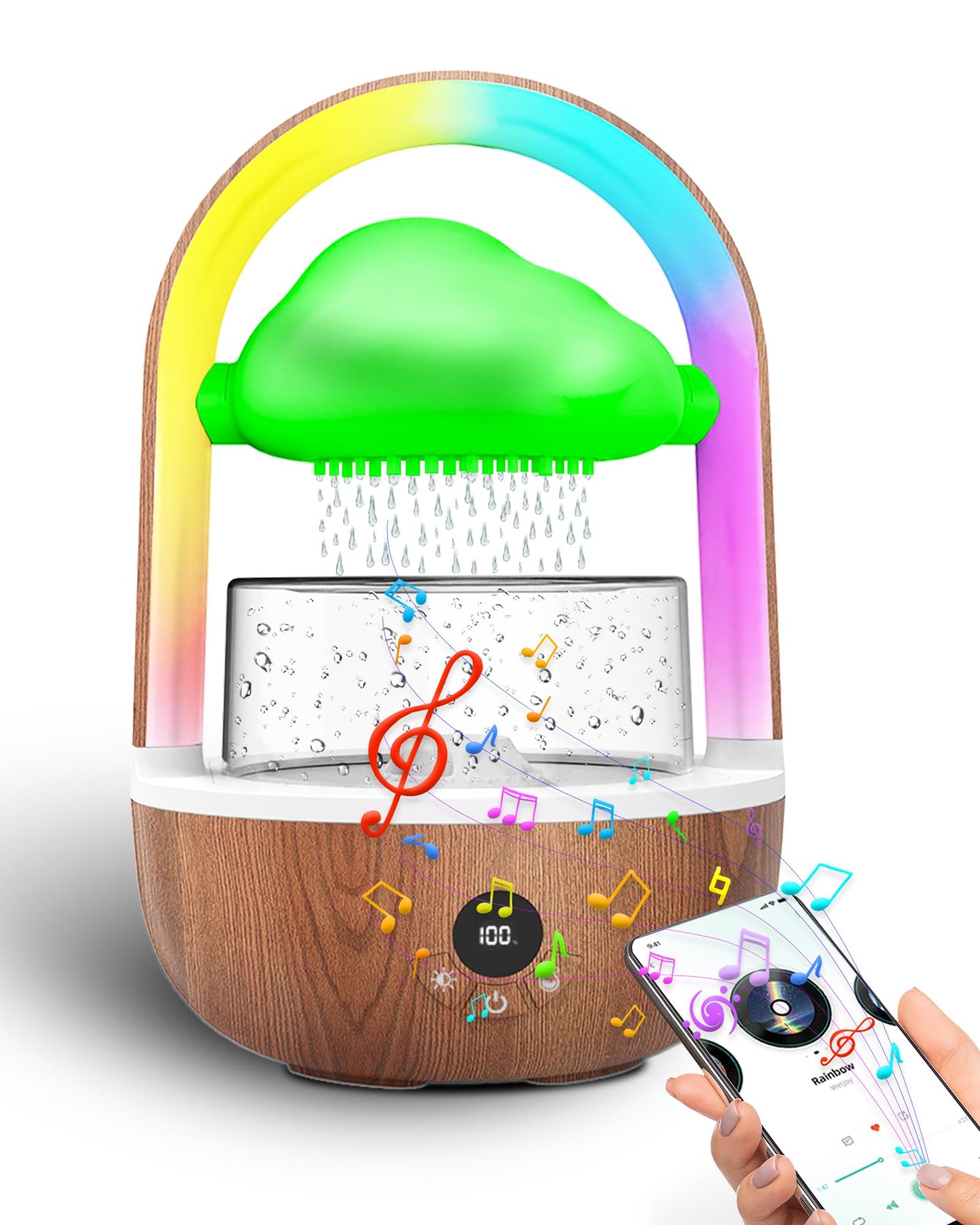 Weljoy Aromatherapy Essential Oil Diffuser Rainbow Rain Cloud Micro Humidifier Water Drip Mushroom Diffuser with Running Lights Rain Sounds for Sleeping-Tabletop Water Fountain&Night Light