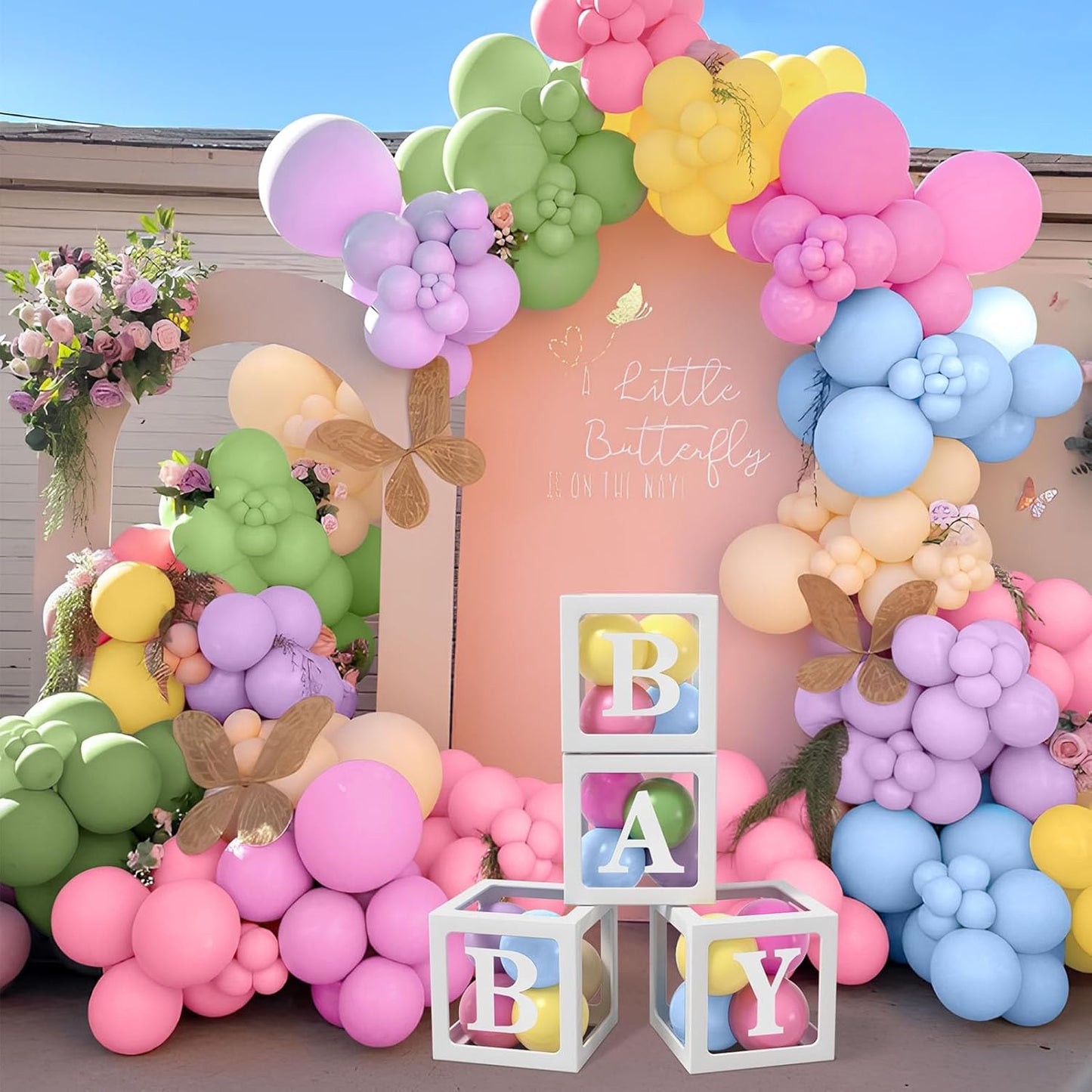 Wildflower Baby Shower Decorations for Girl, Balloon Boxes with Letters, Daisy Balloon Arch, Backdrop, Foil Balloon, Floral Birthday Party Girl Baby Shower Decorations