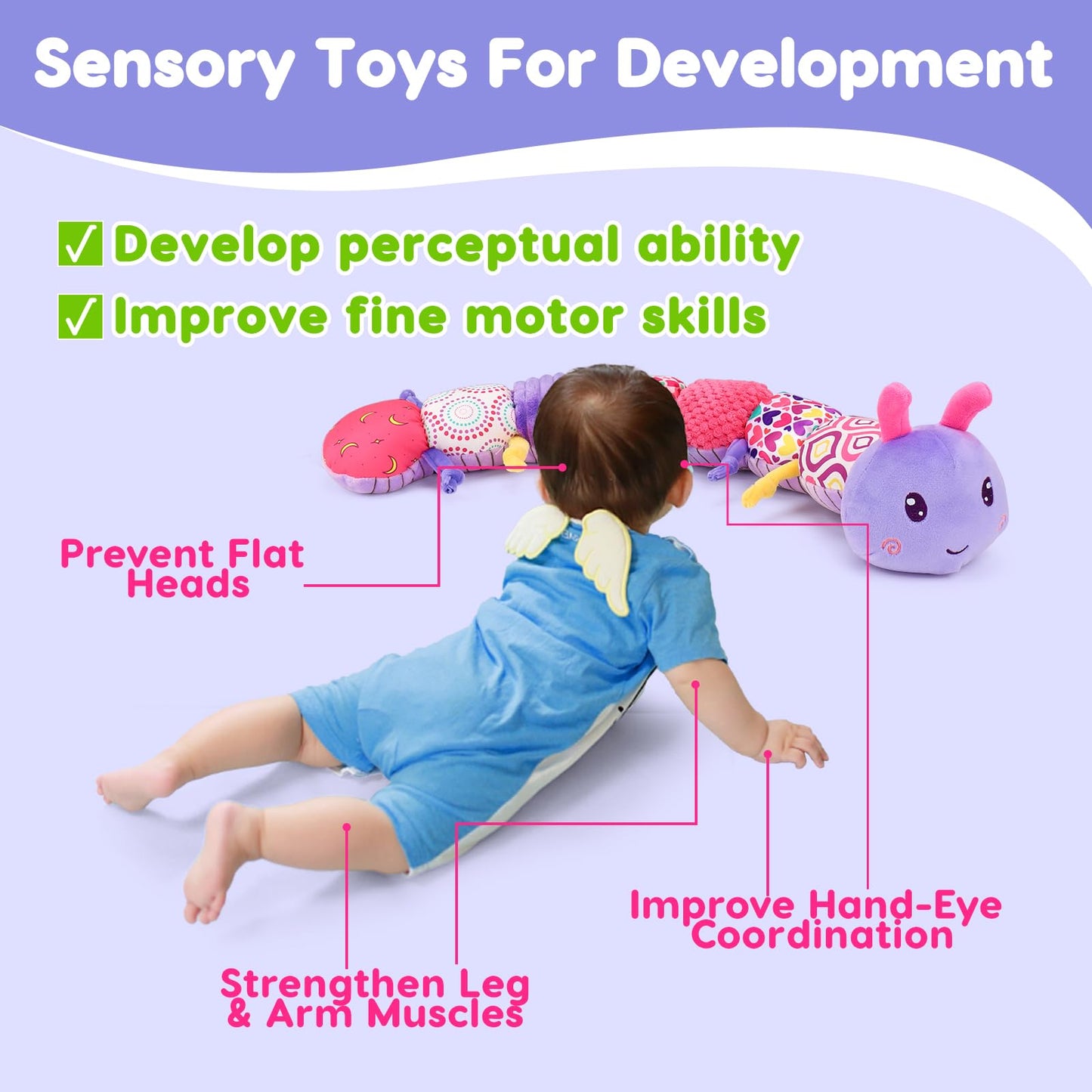 Baby Sensory Toy 0-6 Month Music Animal Stuffed Plush Caterpillar Toy for Infant 0-3-6 Month Tummy Time with Baby Mirror Crinkle Rattle for 6-12 Month Carseat Toy for Newborn Boys Girls Shower Gifts