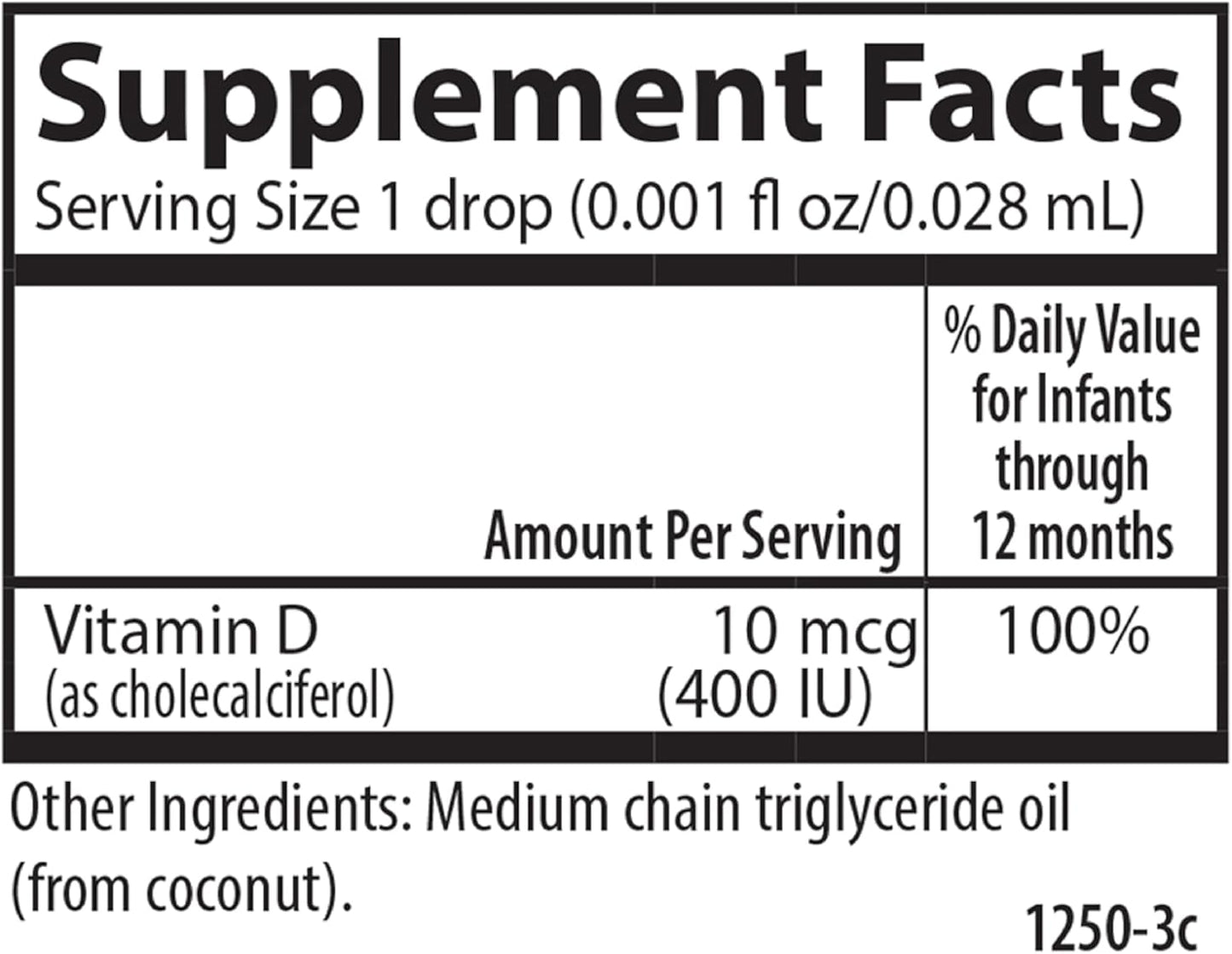 Carlson - Baby's Super Daily D3, Baby Vitamin D Drops, 400 IU (10 mcg) per Drop, 1-Year Supply, Vegetarian, Liquid Vitamin D for Infants and Toddlers, Unflavored, 365 Drops