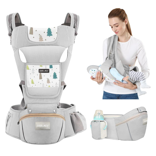 Baby Carrier Newborn to Toddler - Debark Baby Carrier with Hip Seat, 6-in-1 Adjustable Detachable Ergonomic Infant Carrier for Babies from 0-36 Months, Ideal for Baby Travel Essentials (Grey)