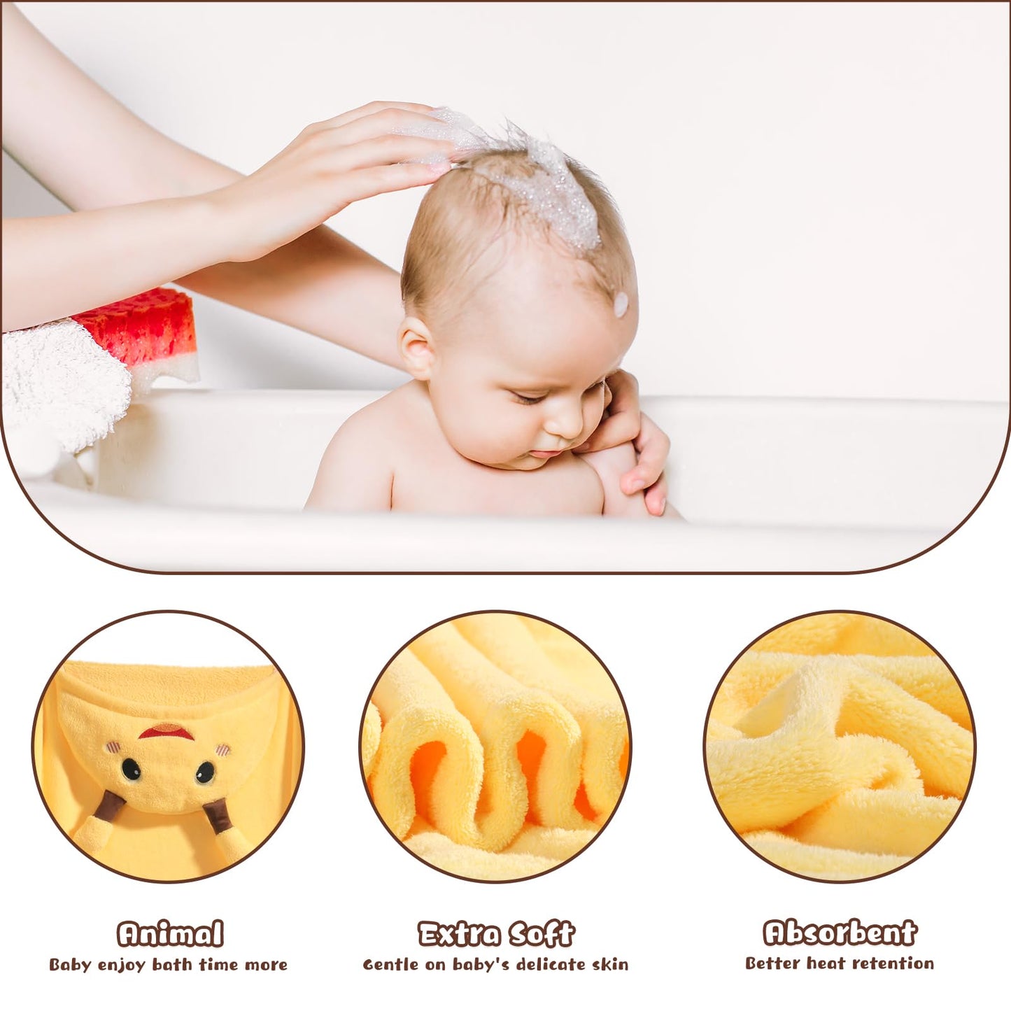 Hooded Baby Towels Boy for 0-6 Years, 50"x 32" Extra Large Toddler Bath Towels with Hood for Boys & Girls, 2-Pack Absorbent Thick Soft Gift for Kids Yellow Lion & Orange Monkey