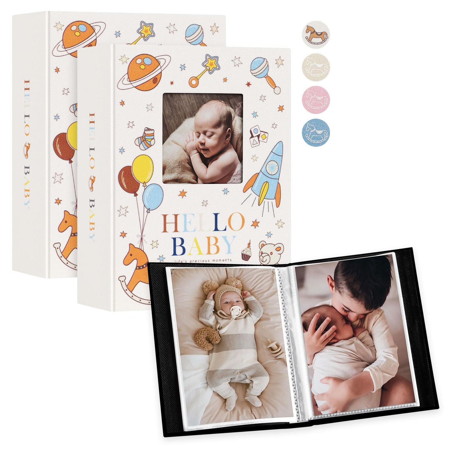 Lanpn Baby Photo Album 4x6 300 Pockets, Linen Newborn Bebe Ultrasound Photo Album with Memo Writing Area, Cover Photo Book, Picture Album for kids, Baby Girl Boy Memory Book Keepsake Colorful