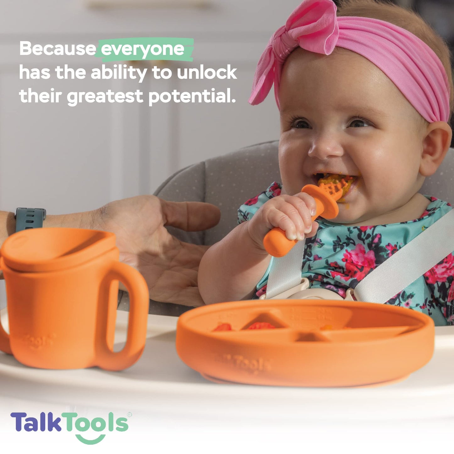 TalkTools ITSY Baby Utensil Set – Silicone Training Cup, Plate and Twin Spoon Pack for Toddlers| Infant First Food Self Feeding Silicone Training Set (Bubblegum)