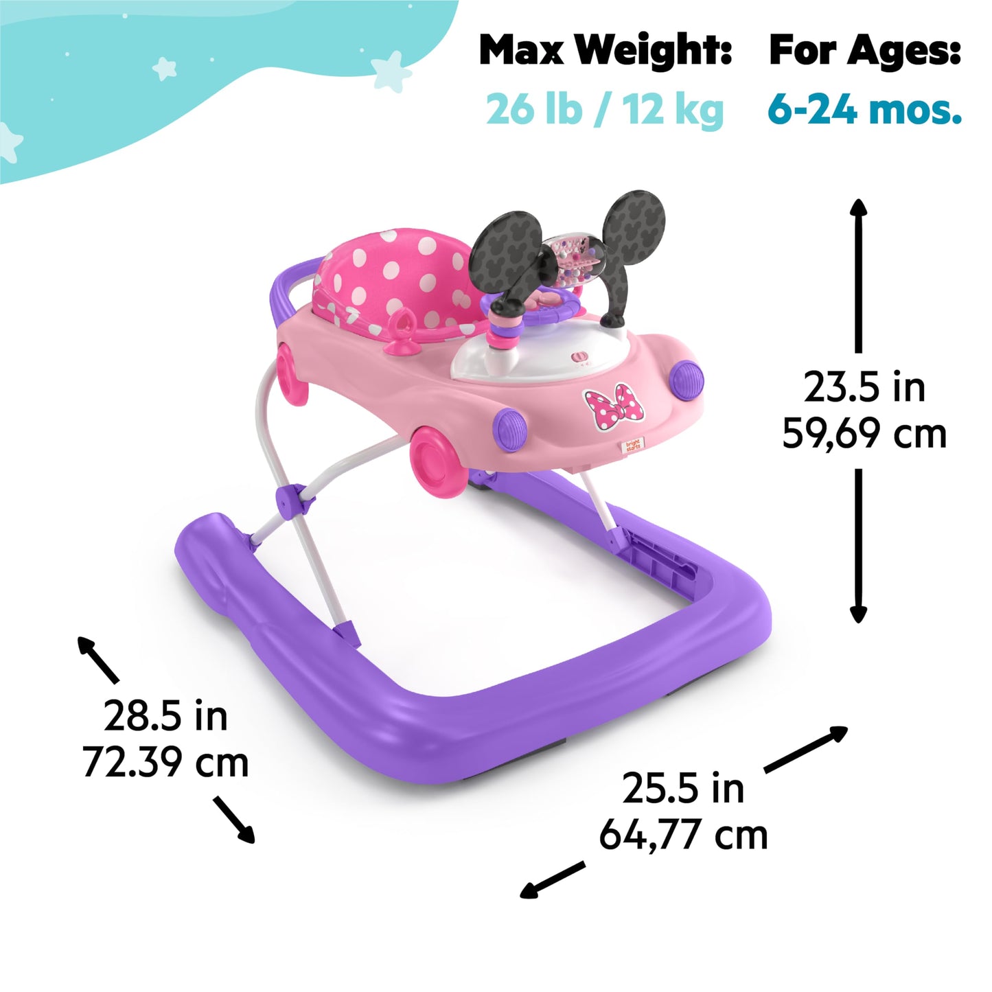 Bright Starts JuneBerry Walk-A-Bout Baby Walker and Entertainer, Removeable Floor Toy, with Easy Fold Frame for Storage, Ages 6 Months +