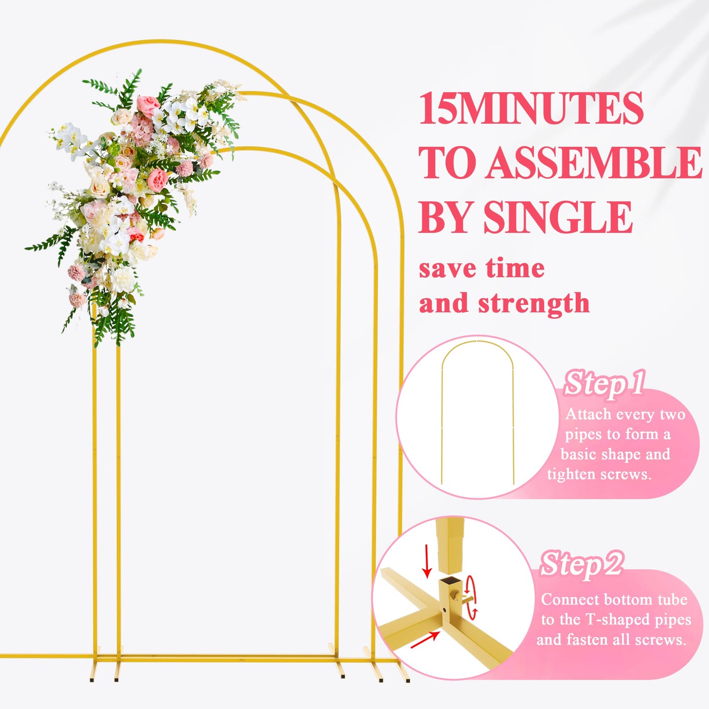 Wokceer Wedding Arch Backdrop Stand 6FT, 5FT, 4FT Set of 3 Gold Metal Arch Stand for Wedding Ceremony Baby Shower Birthday Party Decor