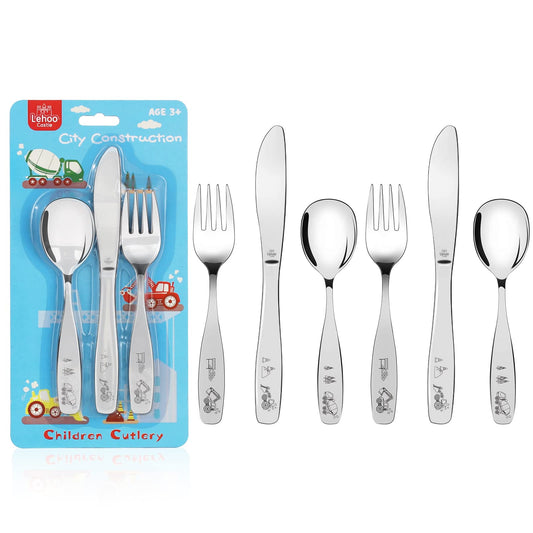 Lehoo Castle Kids Silverware Stainless Steel 6 Piece - Toddler Spoons and Forks Knife Set, Metal Kids Cutlery Set, Toddler Utensils Self Feeding (Dinosaur World)