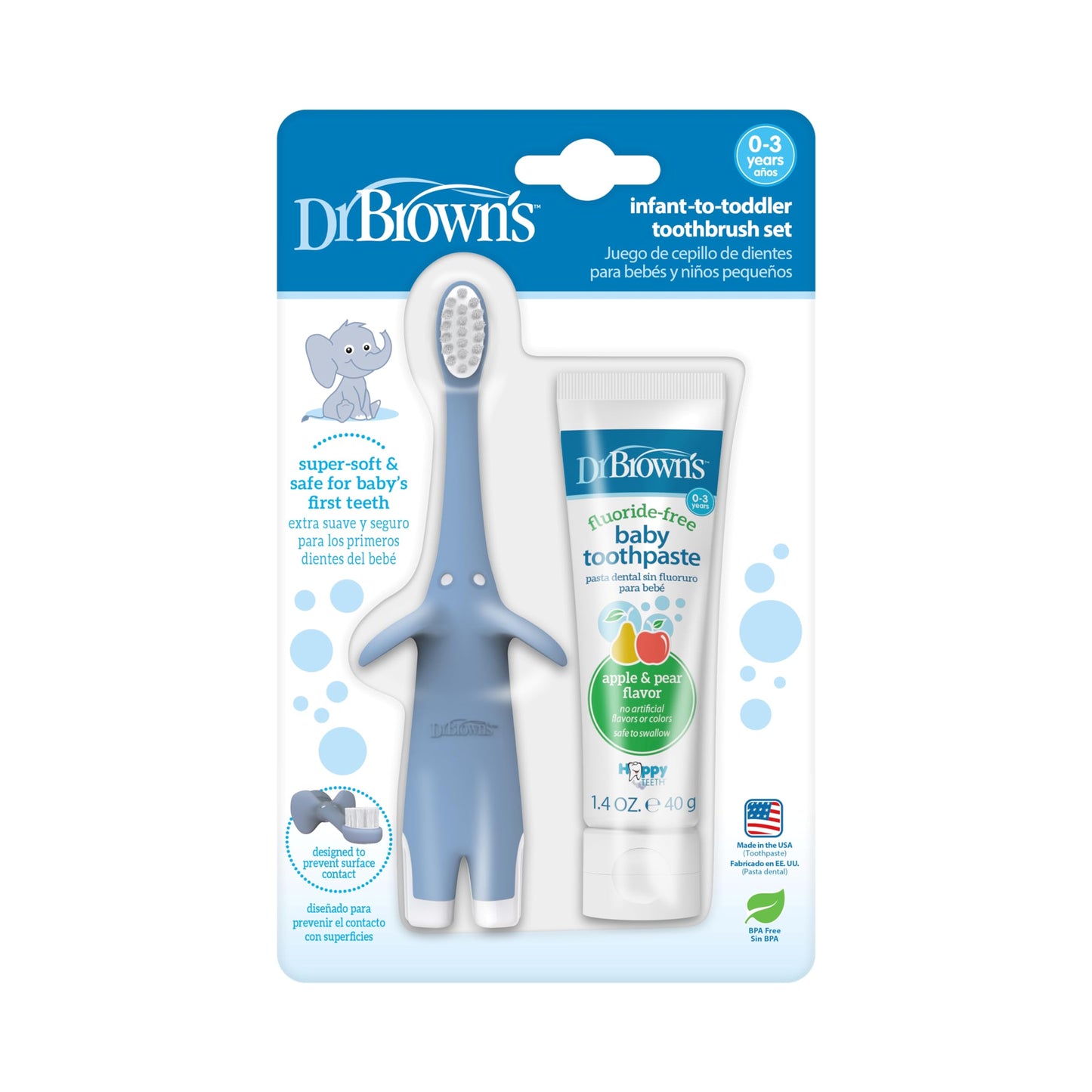 Dr. Brown's Infant-to-Toddler Training Toothbrush, Soft for Baby's First Teeth, Pink Elephant, 0-3 Years (Colors/Styles May Vary)
